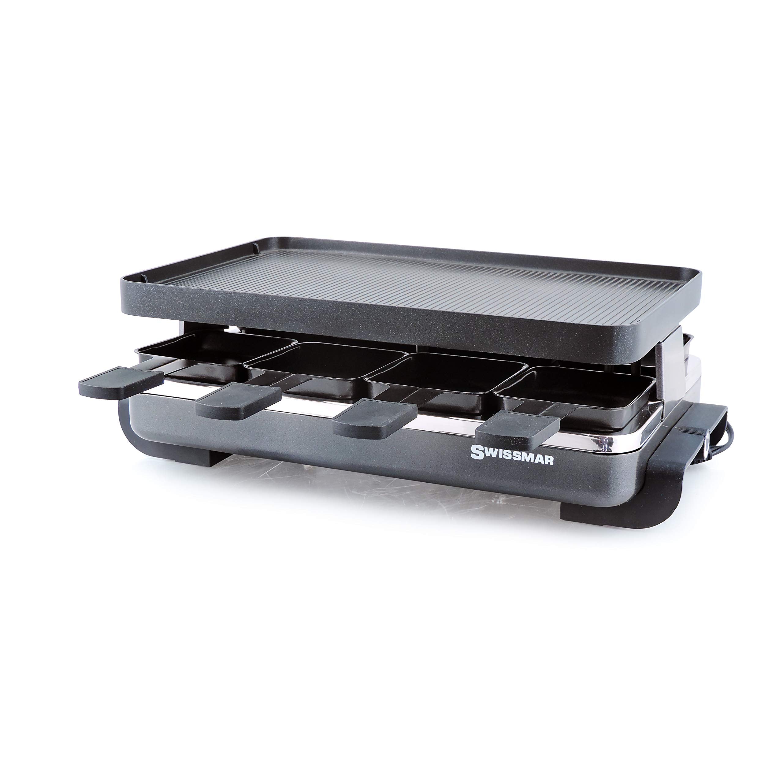 Swissmar Classic 8-Person Raclette Party Grill with Reversible Cast Aluminum Non-Stick Grill Plate/Crepe Top, Indoor Electric Ra