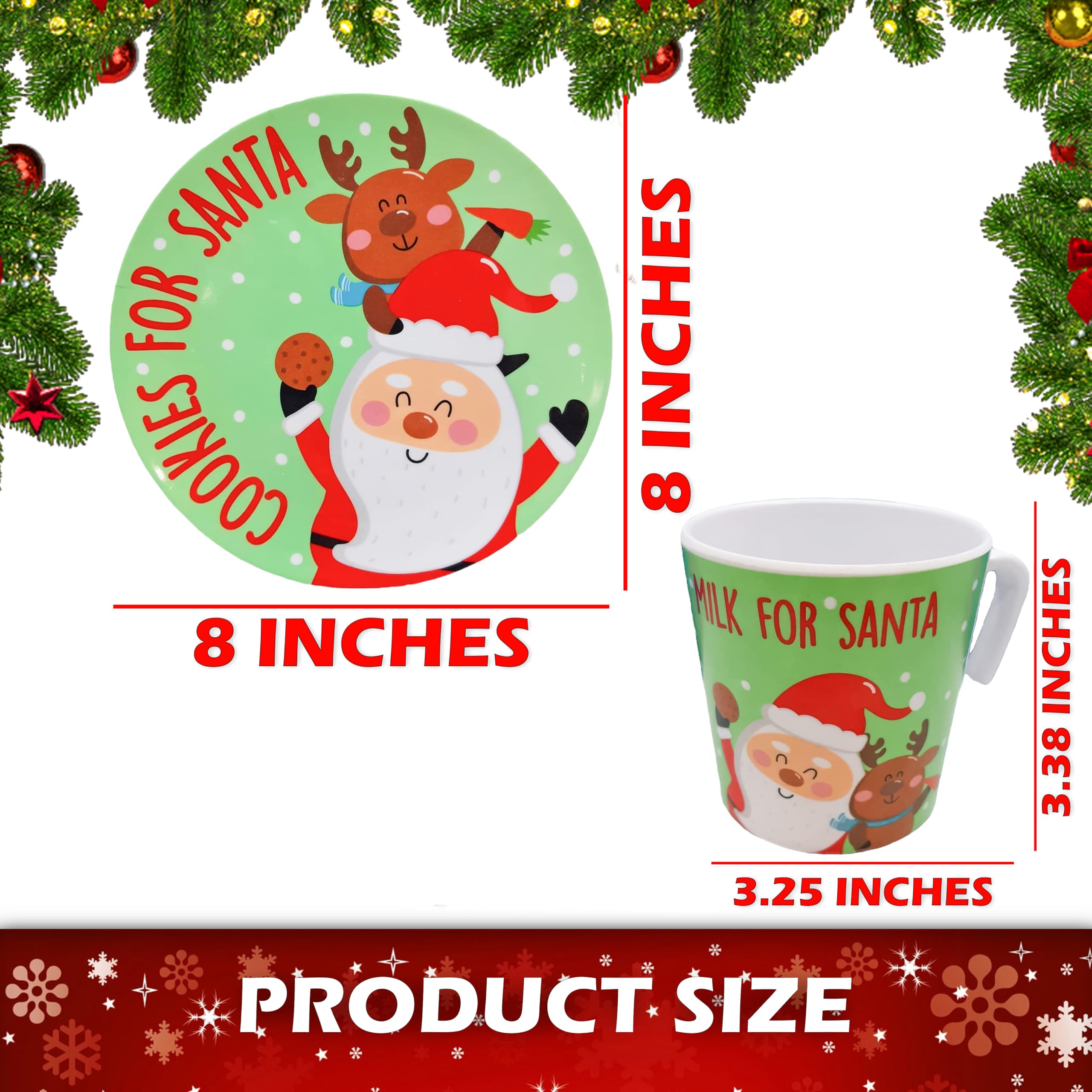 REGENT Cookies For Santa Plate and Mug Set: Elf  Reindeer and Santa Designs Melamine Wares (Santa  1 Plate & 1 Cup)