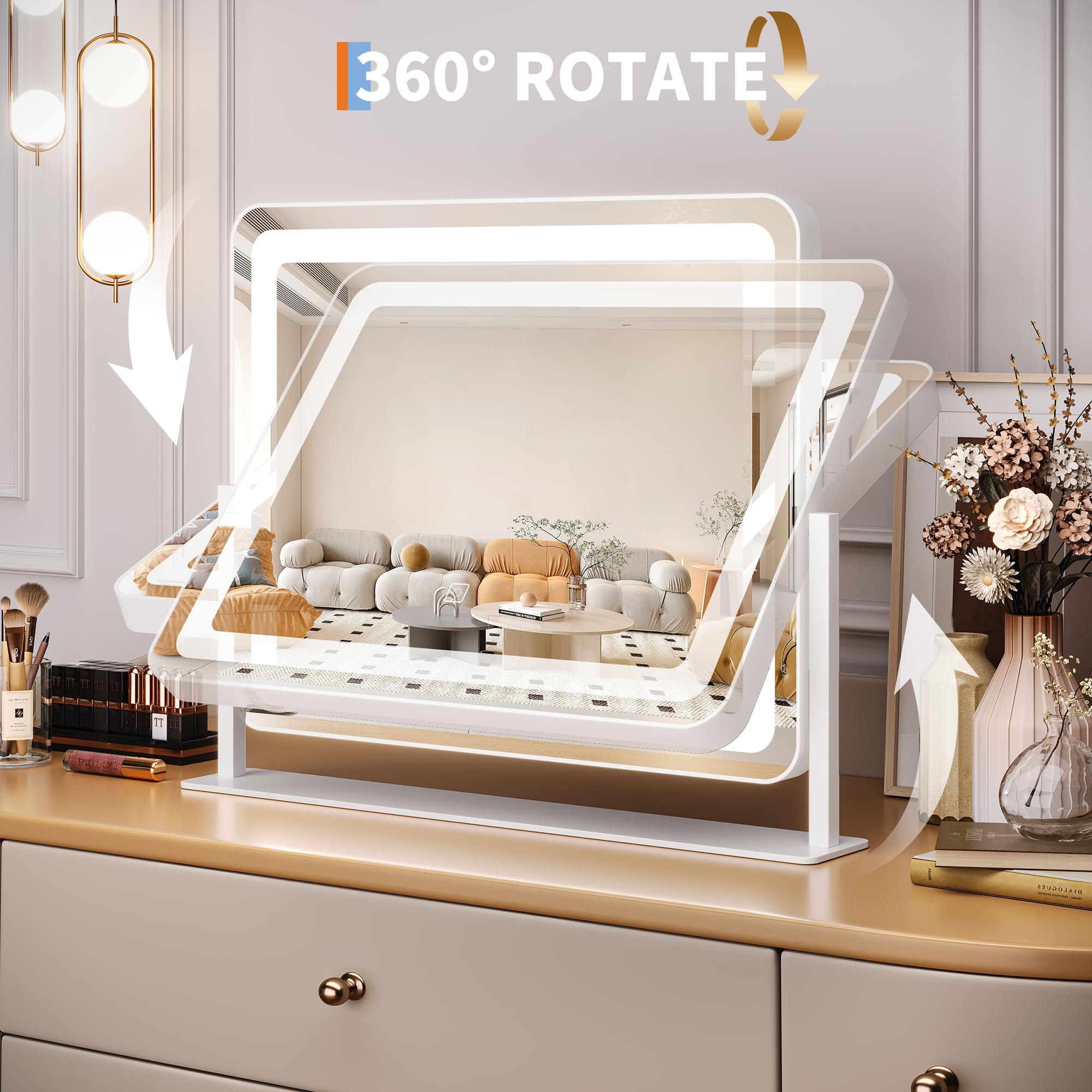 Vanity Mirror With Lights, 19.6X15.7 Led Makeup Mirror With Lights, Large Lighted Makeup Mirror, Touch Screen, 3-Color Dimmable