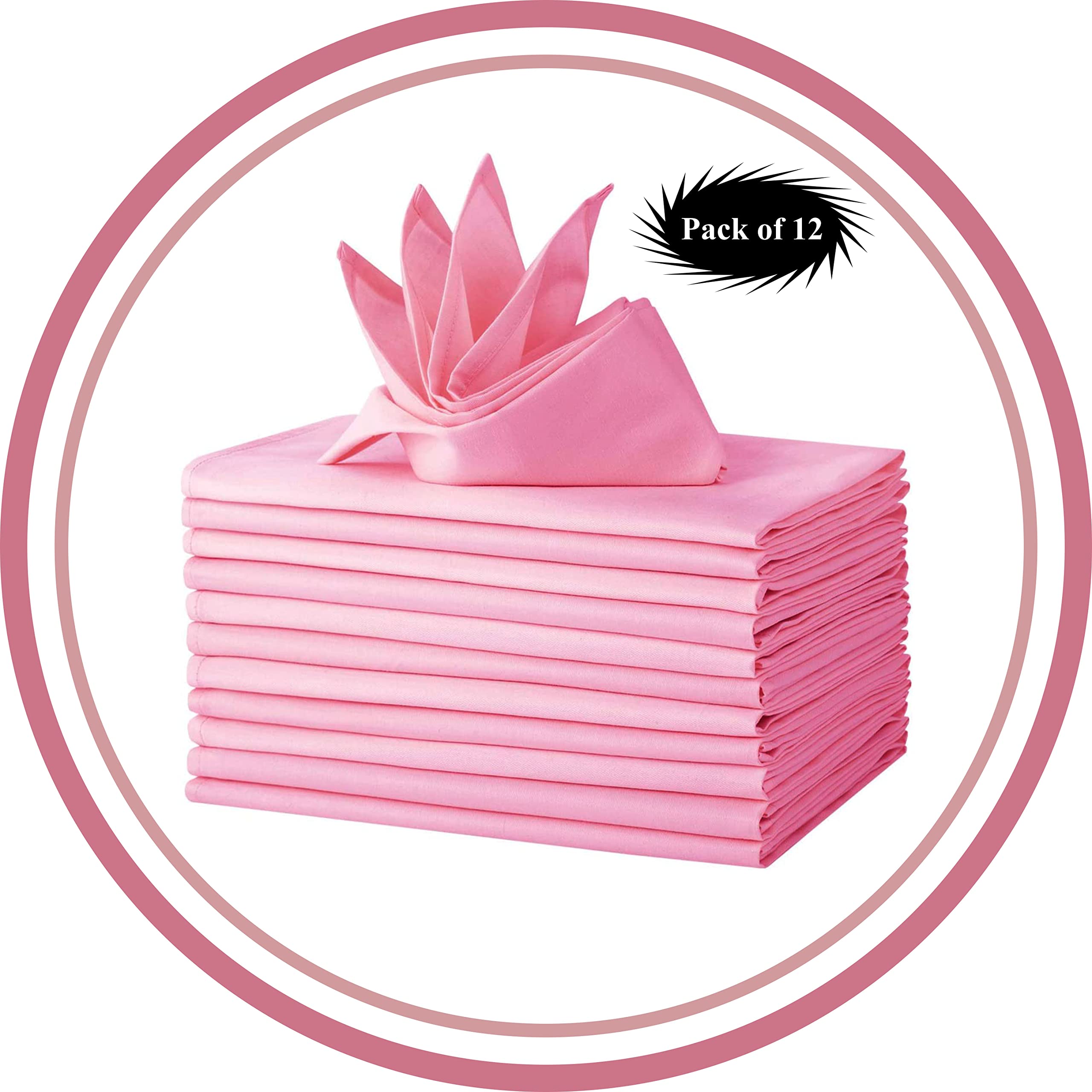 Linen Clubs 12 Pack Cotton Dinner Napkins With Hemstitched Detailing - 20X20 Baby Pink