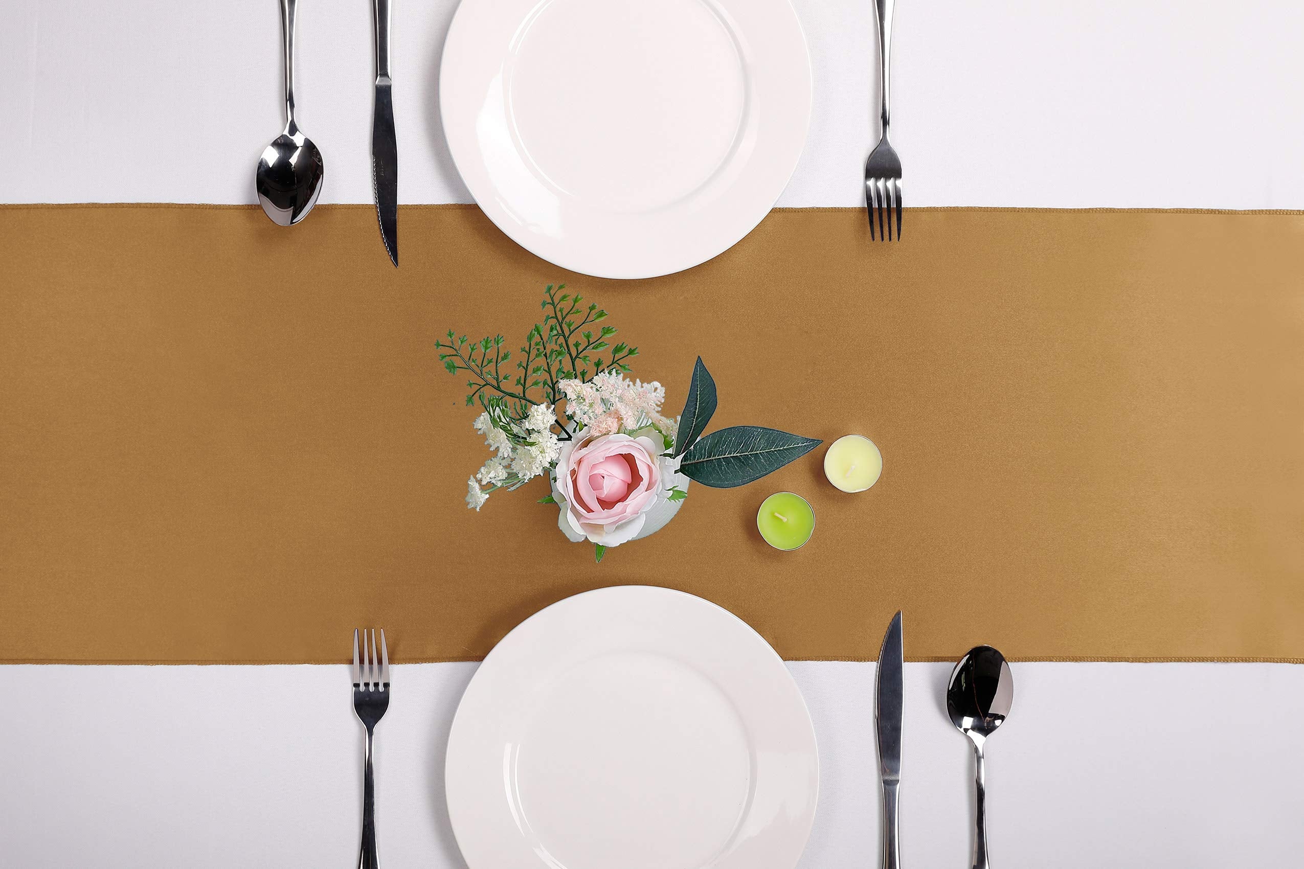 5-Pack Satin Table Runner Old Gold 12 X 108 Inches Long, Table Runners For Wedding, Birthday Parties, Banquets Decorations(5 Pac