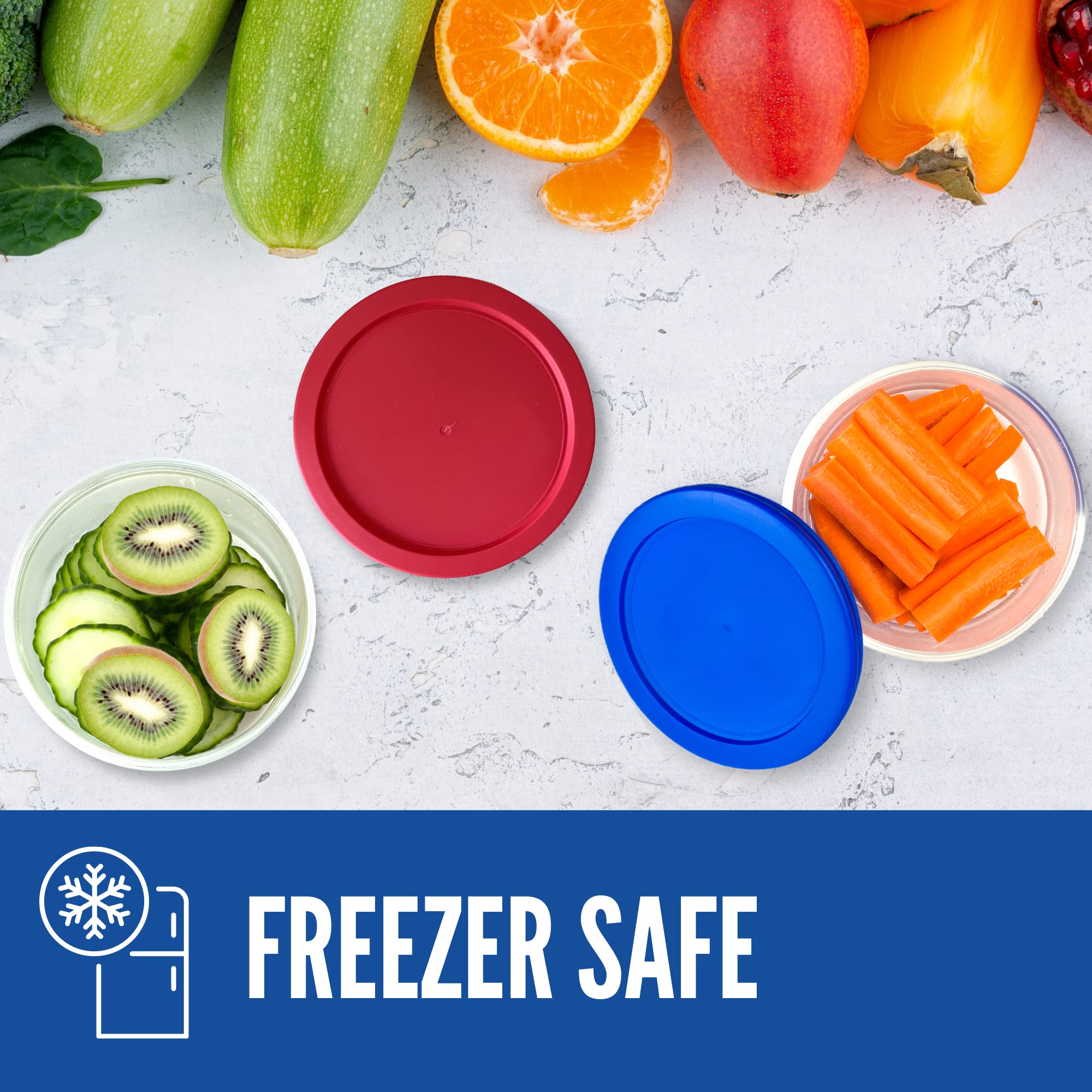 MRX Solutions Replacement Plastic Lids Set for Pyrex, Multi-Color, Bundle of 8, Includes 1 Cup Red, 2 Cup Blue, 4 Cup Red, 6/7