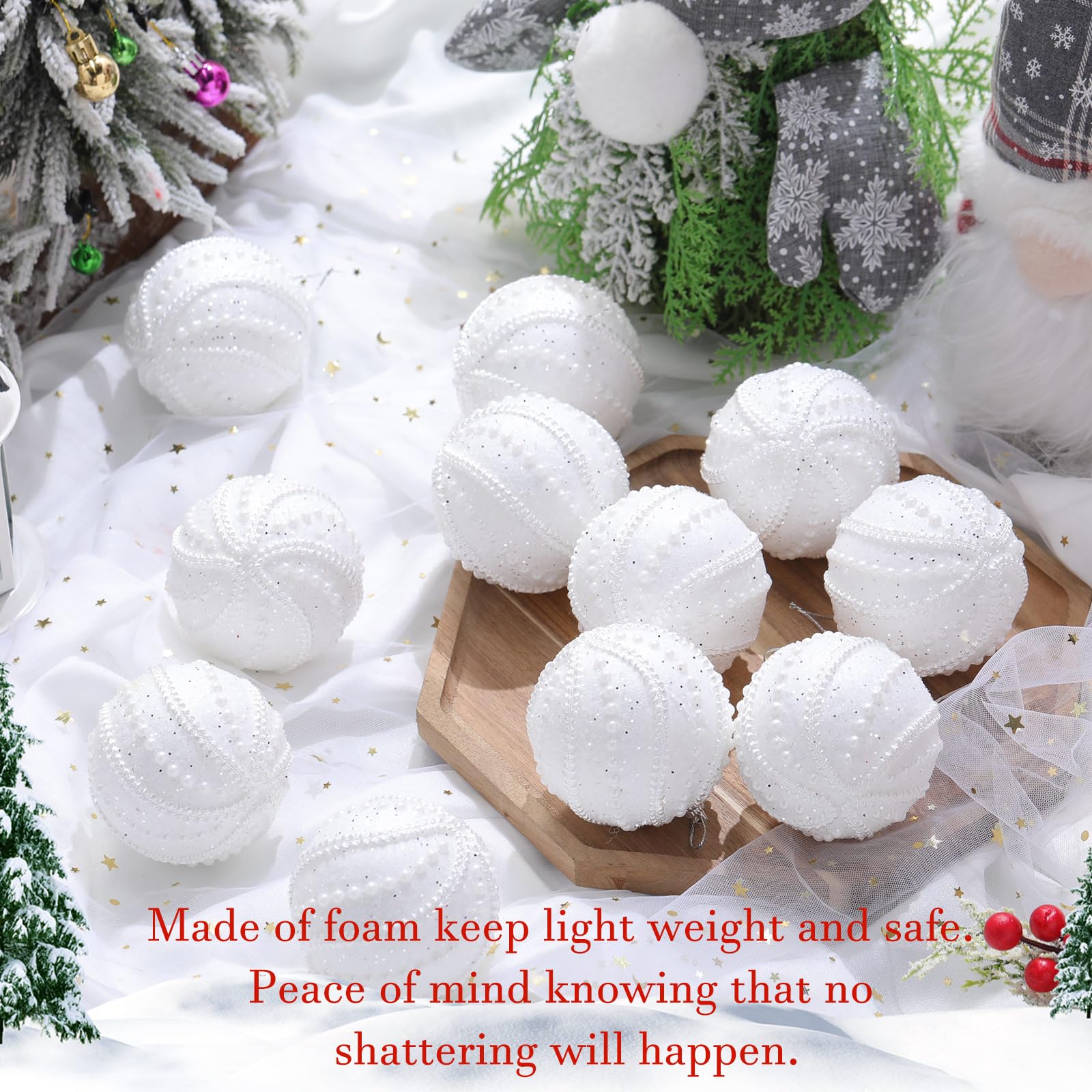 Leitee 12 Pcs 3.15 Glitter Christmas Balls Ornaments Sequin Shatterproof Foam Christmas Tree Decorations Glitter Hanging Pearl B