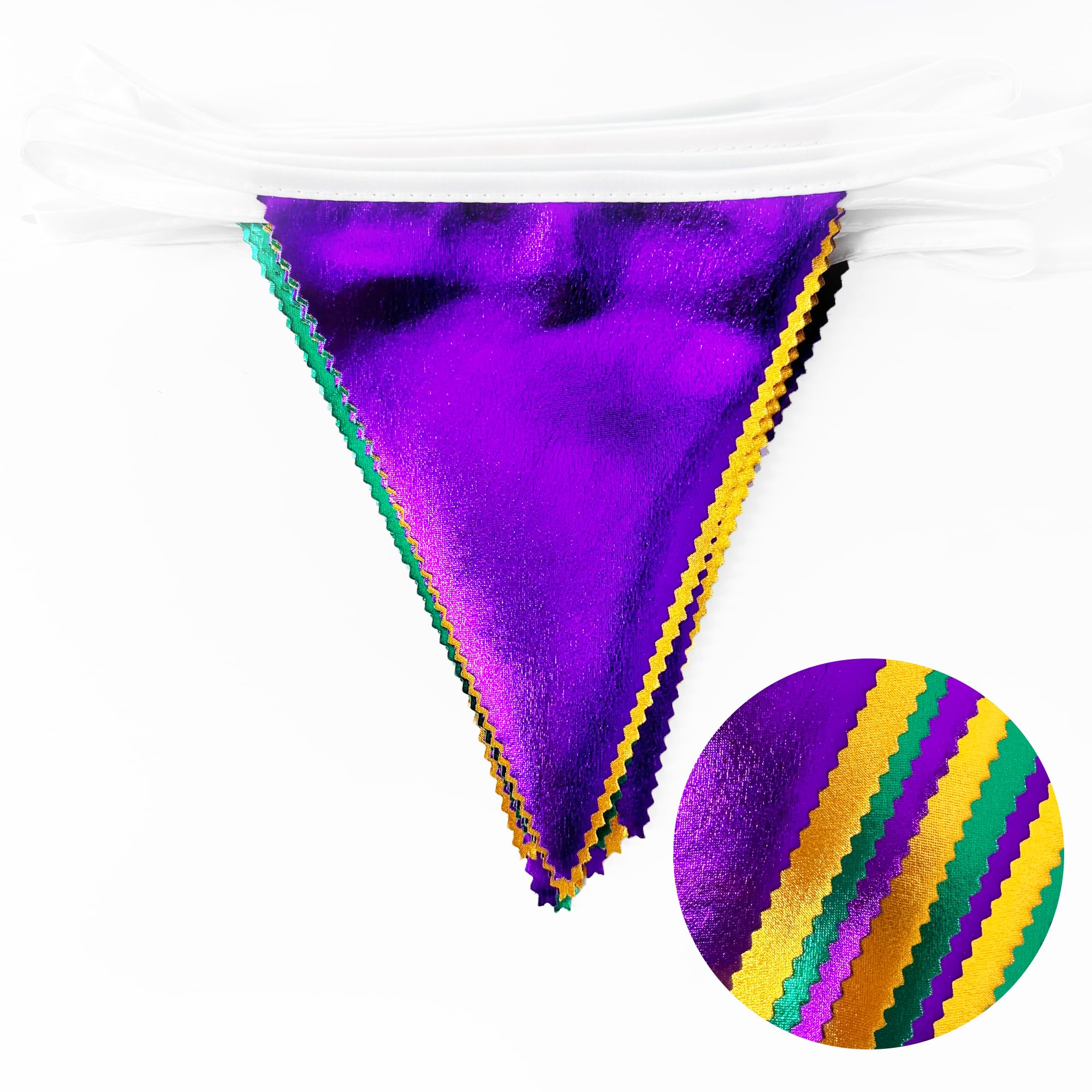 Mardi Gras Party Decorations Purple Green And Gold Metallic Fabric Triangle Pennant Banner Flag Hanging Bunting Garland For Birt