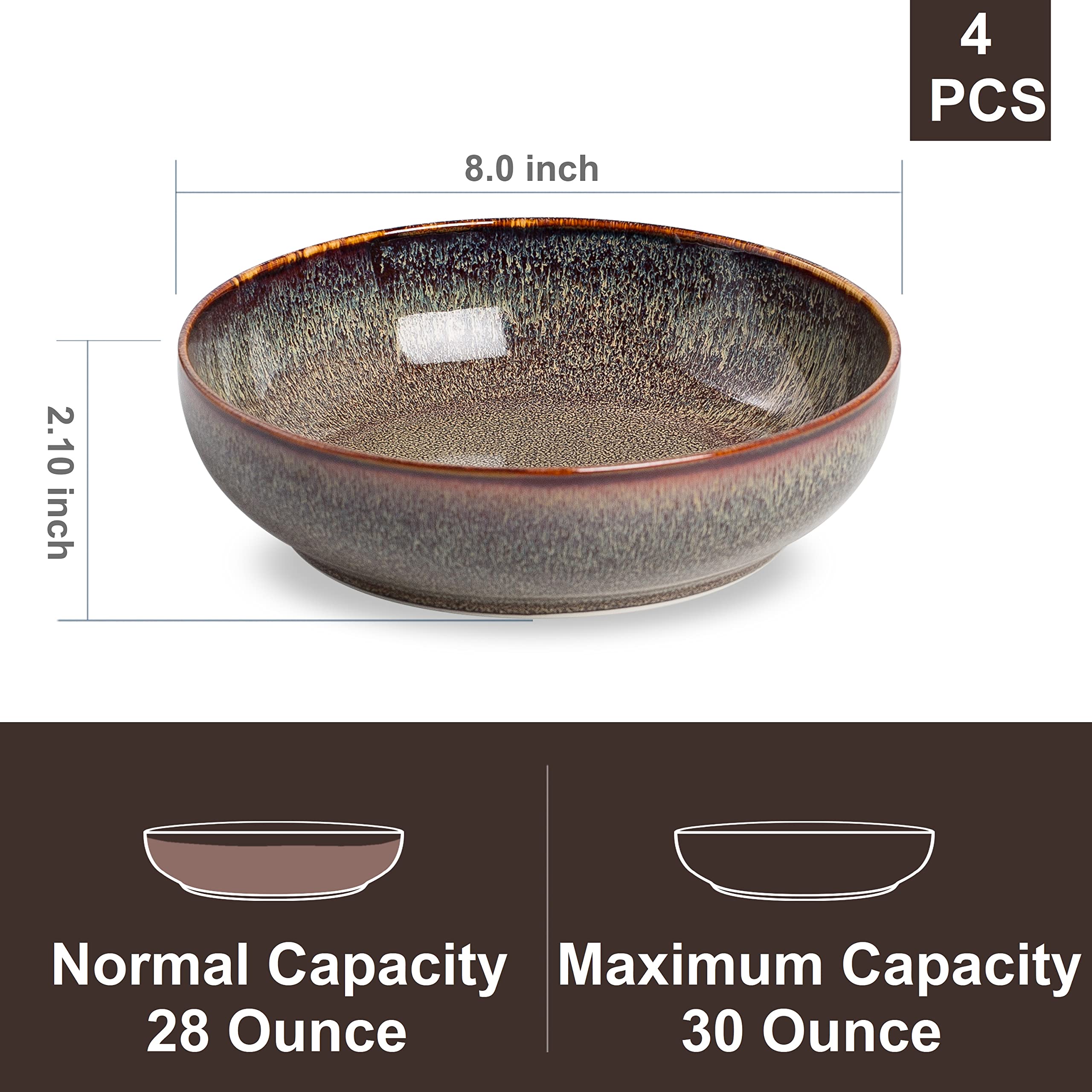 KYBSCZ 30oz Ceramic bowls set of 4-8 serving bowls for Kitchen,Pasta,Salad-Dishwasher & Microwave Safe Perfect for Housewarming,
