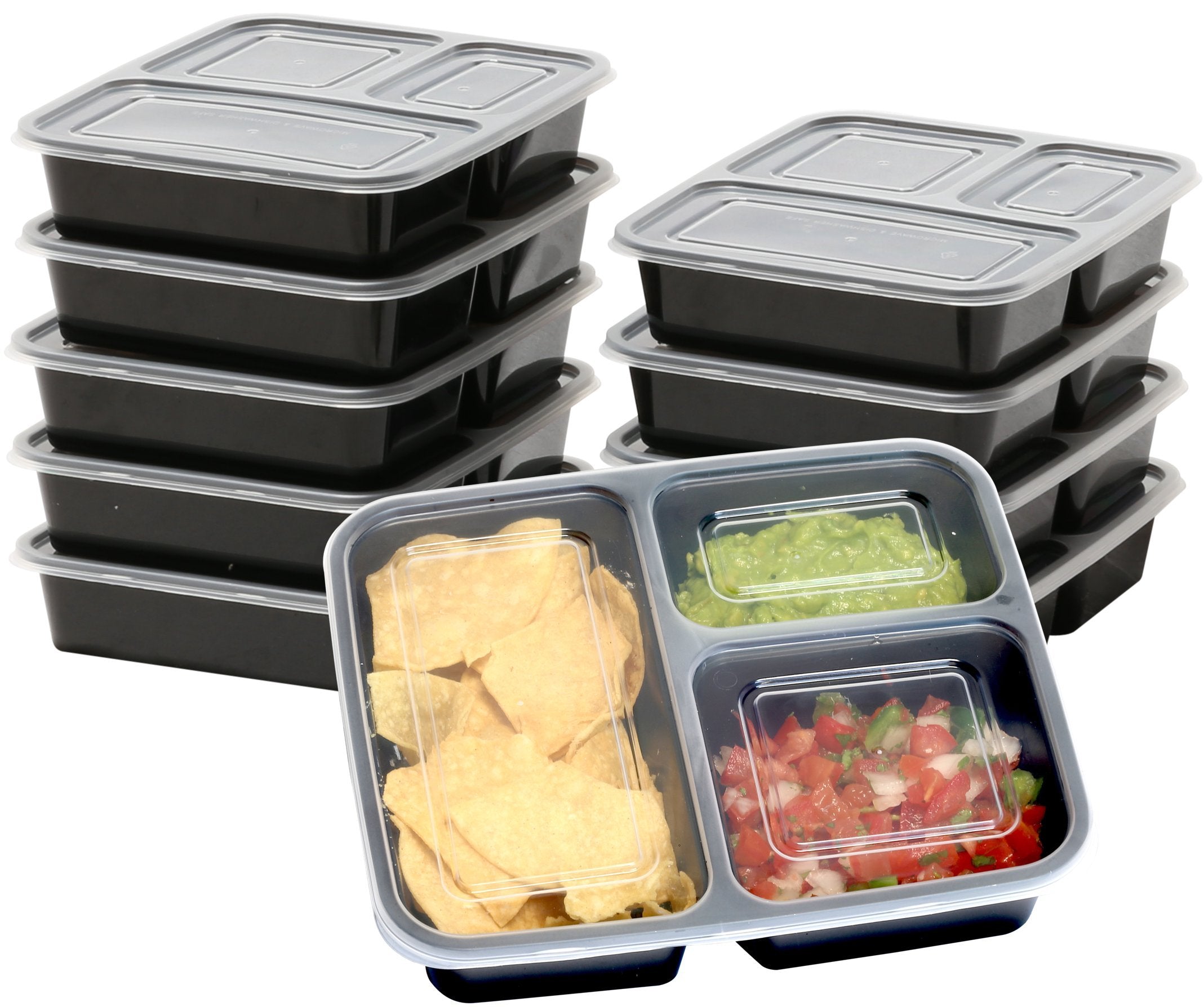 10 Pack - Simplehouseware 3 Compartment Food Grade Meal Prep Storage Container Boxes (36 Ounces)