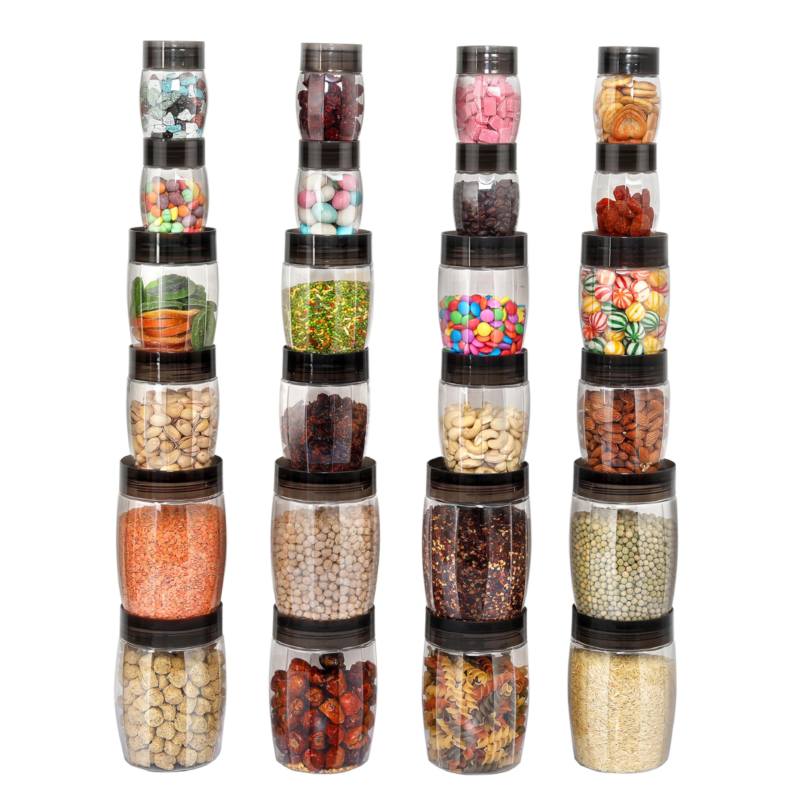 Cello Clario Plastic Storage Container Set Of 24 | Wide Mouth Container | Stackable Lid & Air Tight Seal | (8 Unit- 300Ml; 8 Uni