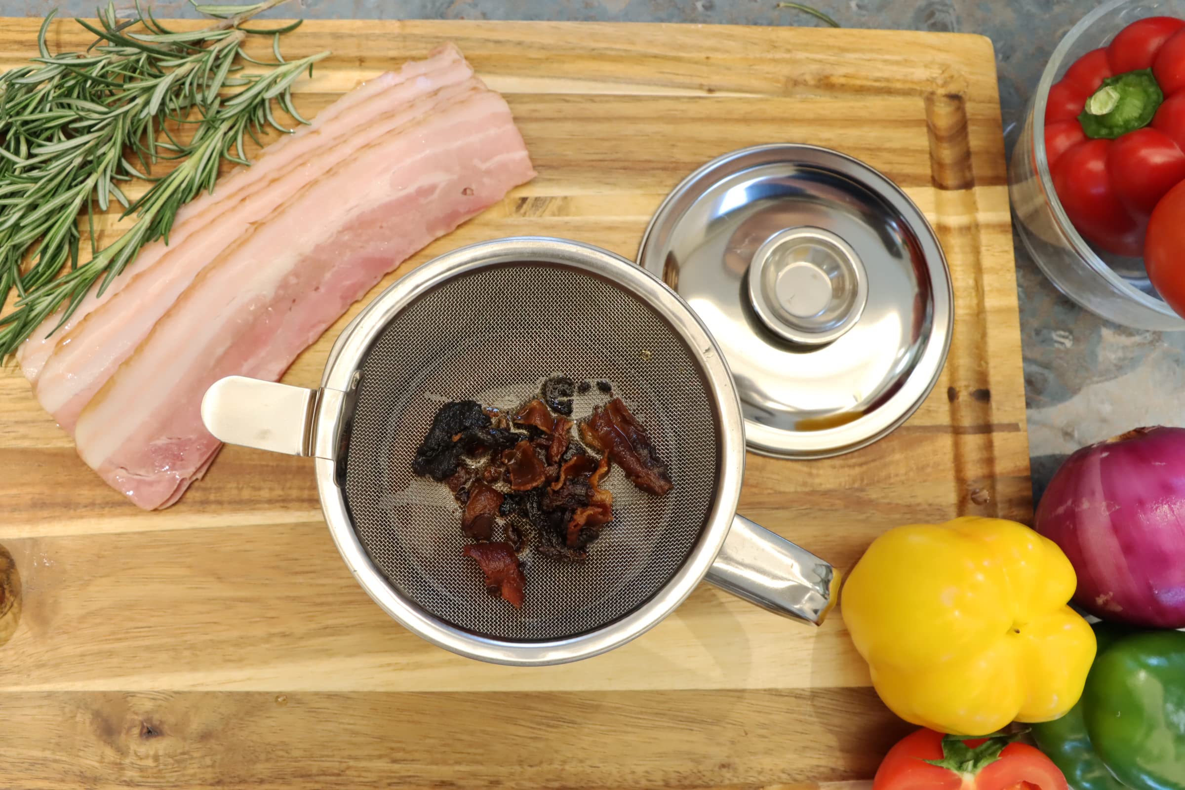 Keissco Bacon Grease Container With Strainer, Stainless Steel Oil Storage Can Container With Fine Mesh Strainer Fat Container Po