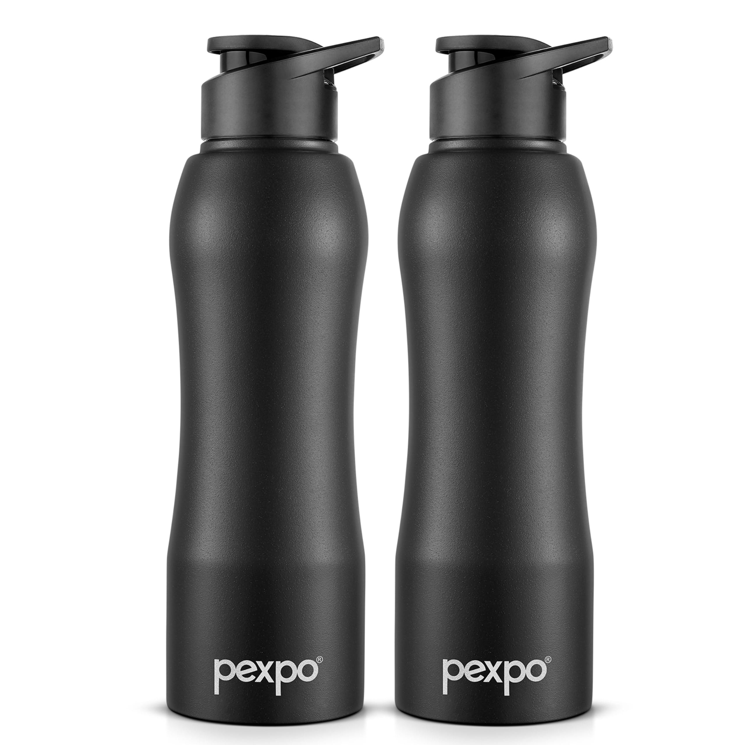 Pexpo Bistro Isi Certified Stainless Steel Fridge/Sports Sipper Water Bottle 1 Litre, Knight Black, Pack Of 2|Single Wall|Easy G