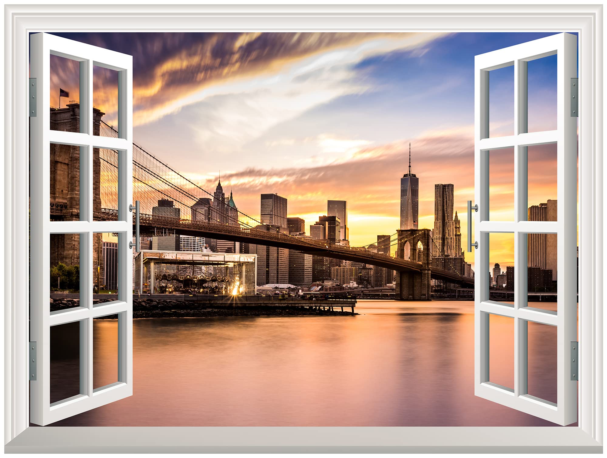 Wall26 Peel And Stick Wallpapaer -Collage - | Removable Large Wall Mural Creative Wall Decal (36''X48'', Brooklyn Bridge)