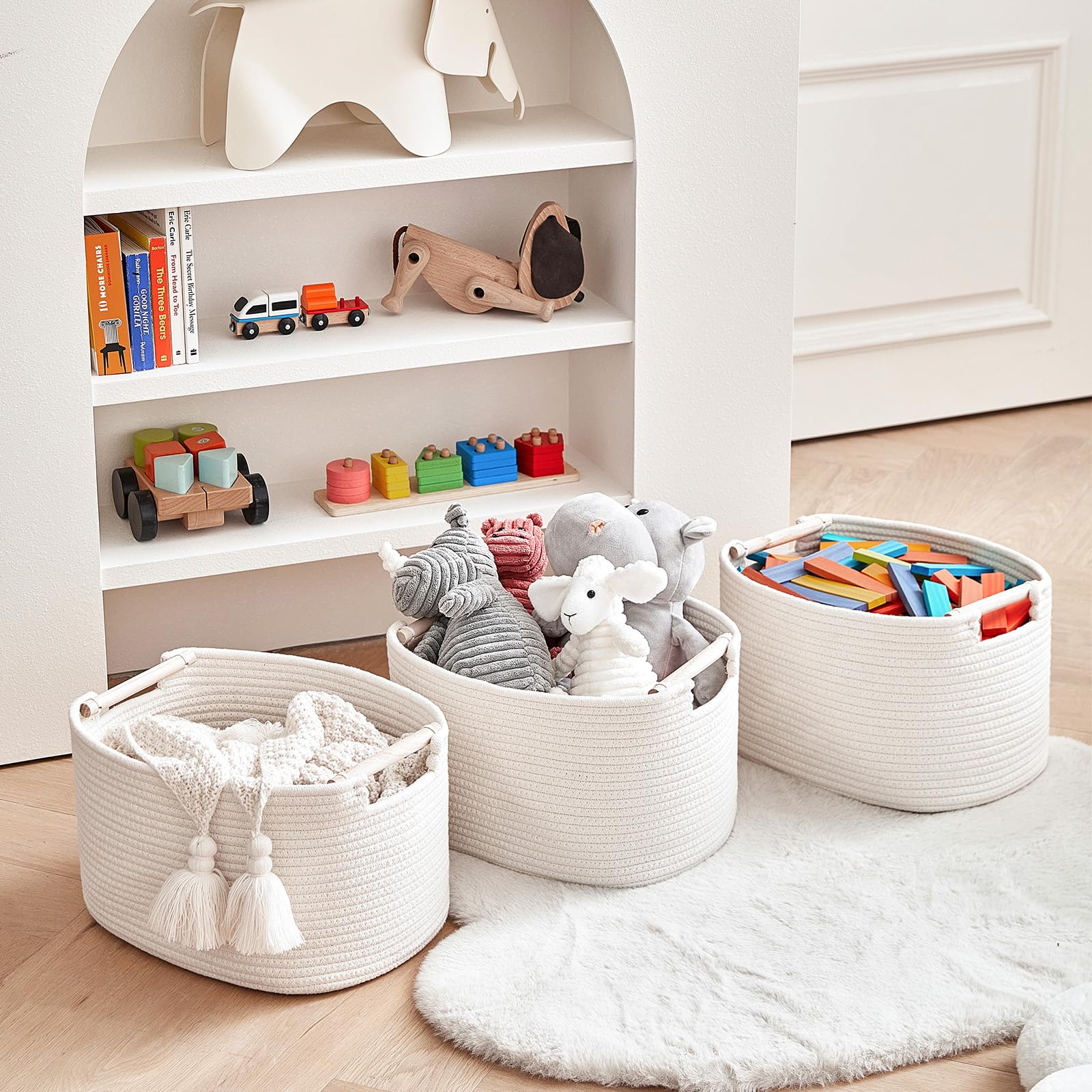 R Runka 3 Pack Storage Basket For Cabinet And Toy Organization - 13''X9.8''X8.7'' Baskets For Storage - Baby Toy Bin - Toy Stora