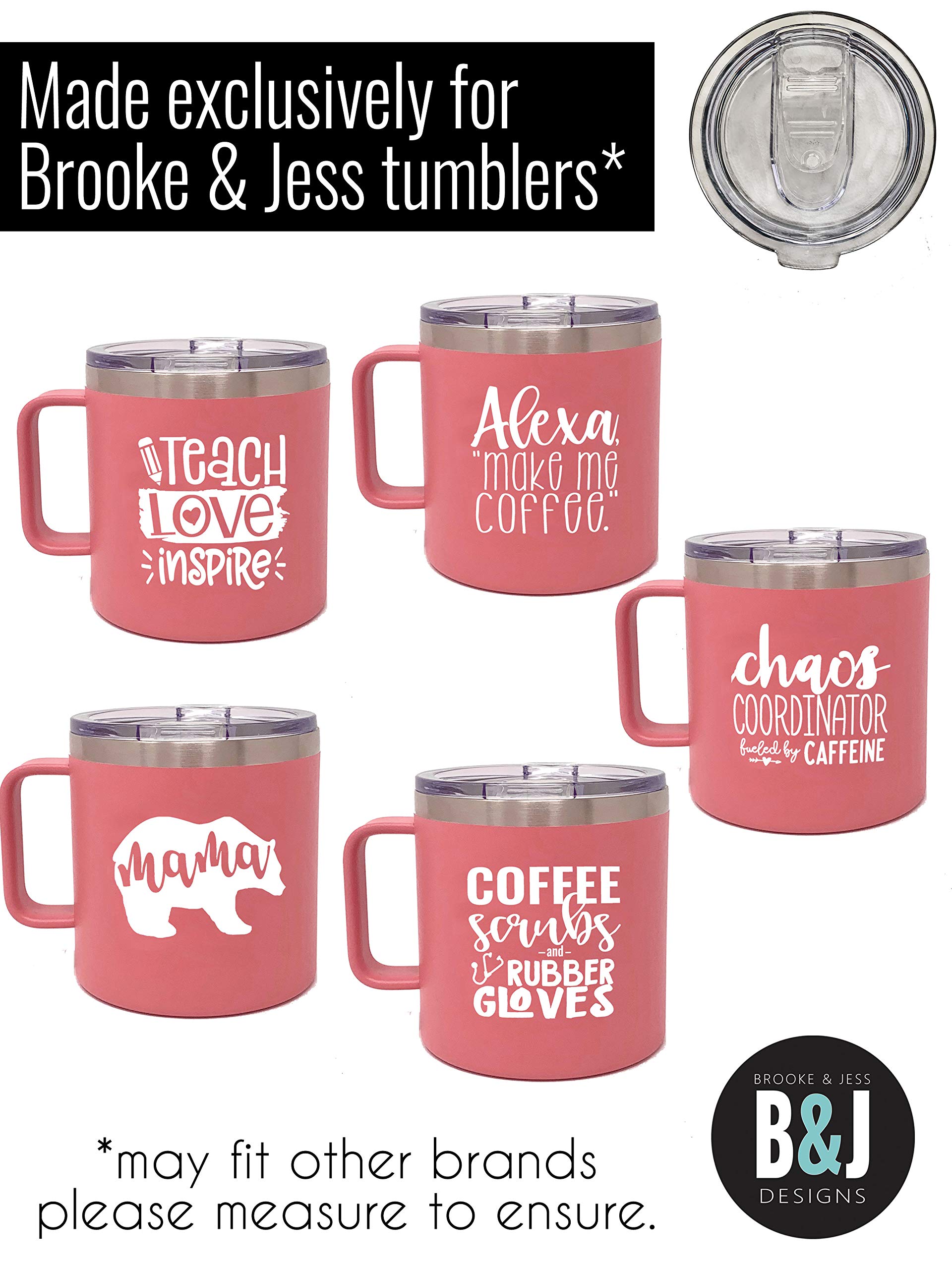 Brooke & Jess Designs Camper Coffee Mug Tumblers Lid Replacement For Women - Double Walled Vacuum Sealed Stainless Steel 14 Oz T