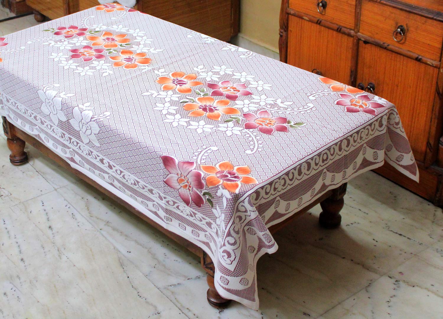 BANSIGOODS Floral Fabric Net 2 Seater Center Table Cover  Multi 40 x 60 inches Small
