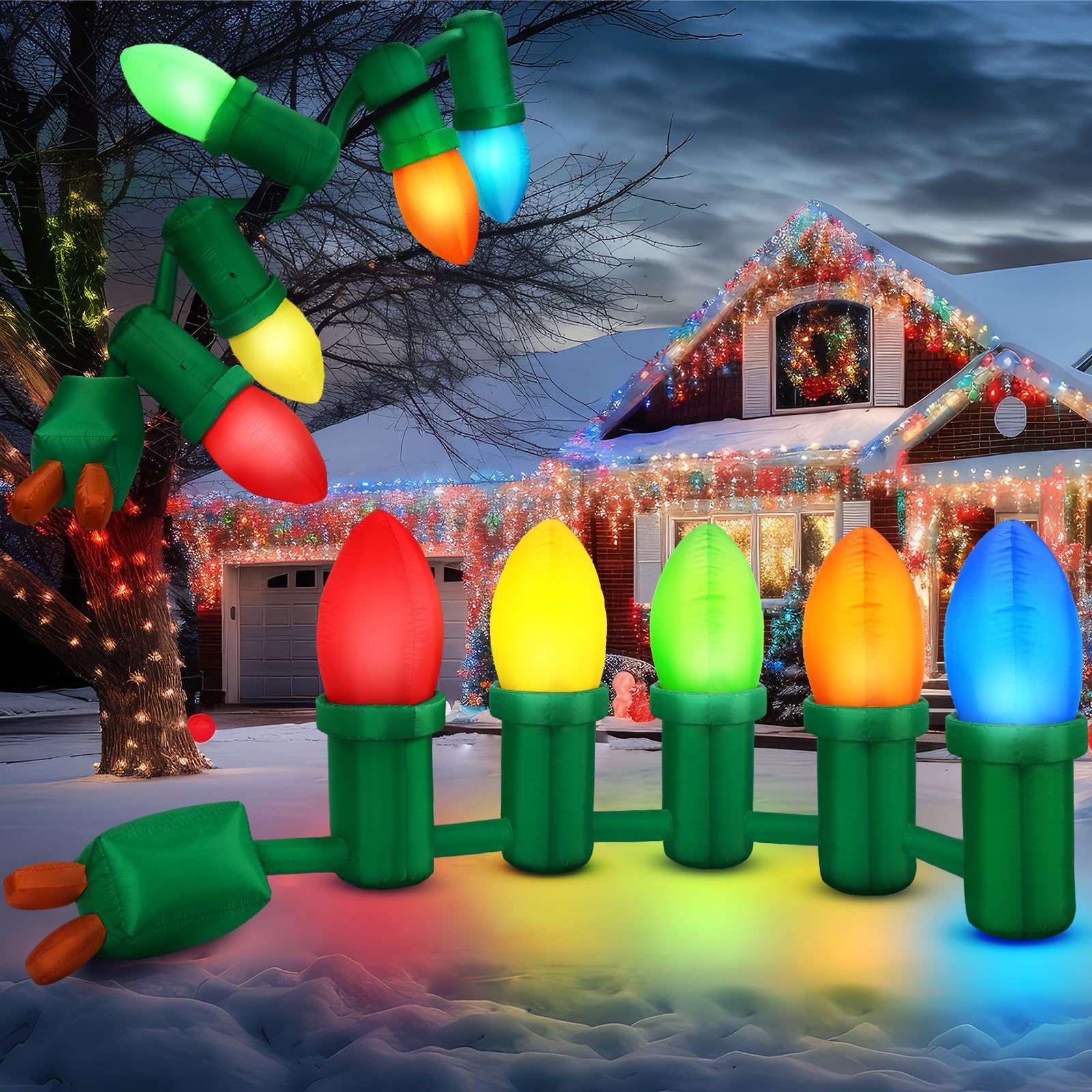 Honoson 12 ft Inflatable Christmas Light Bulb Ornaments Balls Decoration Inflatable Christmas Hanging Decoration PVC Outdoor Lig