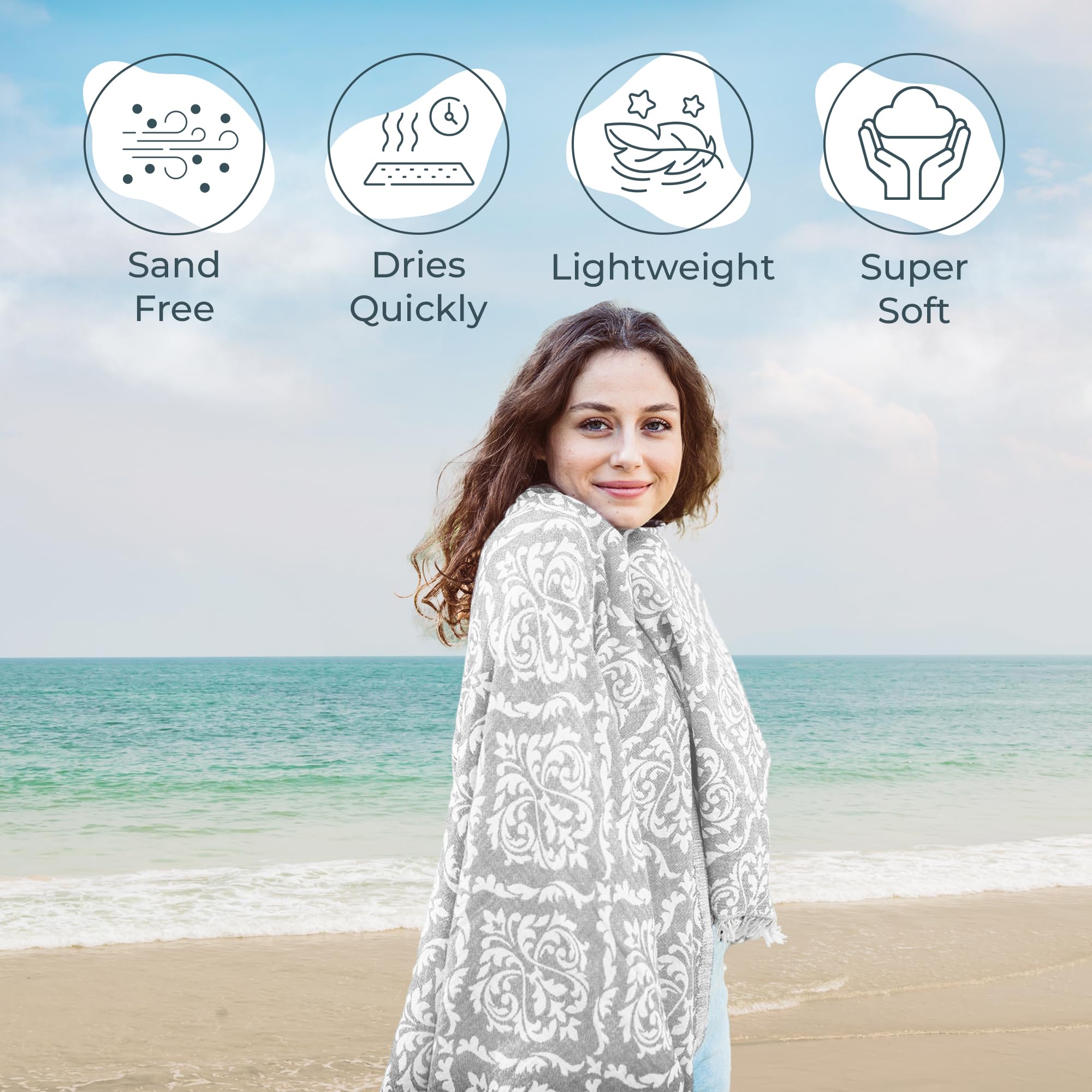 Mebien Touche De La Nature Premium Turkish Beach Towel (35   X67   ) Suitable For Adults And Kids 100% Natural Cotton Quick Dry