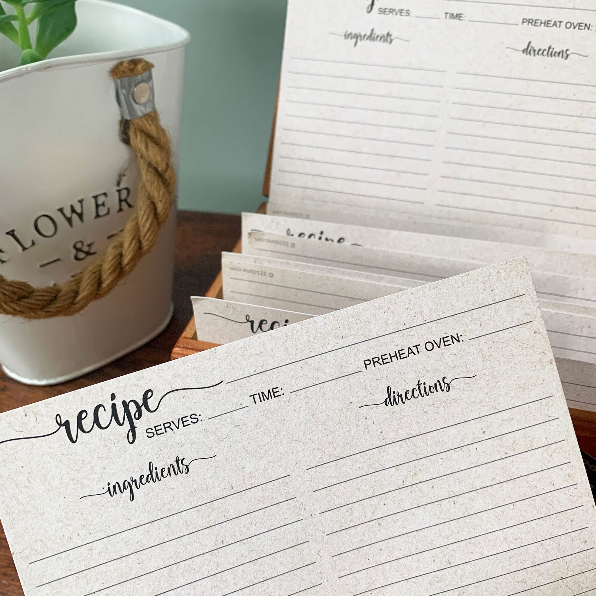 321Done Folding Recipe Cards (Set Of 50) Folds To 3X5 From 6X5 - Rustic Kraft Tan Minimalist - Retro Vintage Luxury Double-Sided
