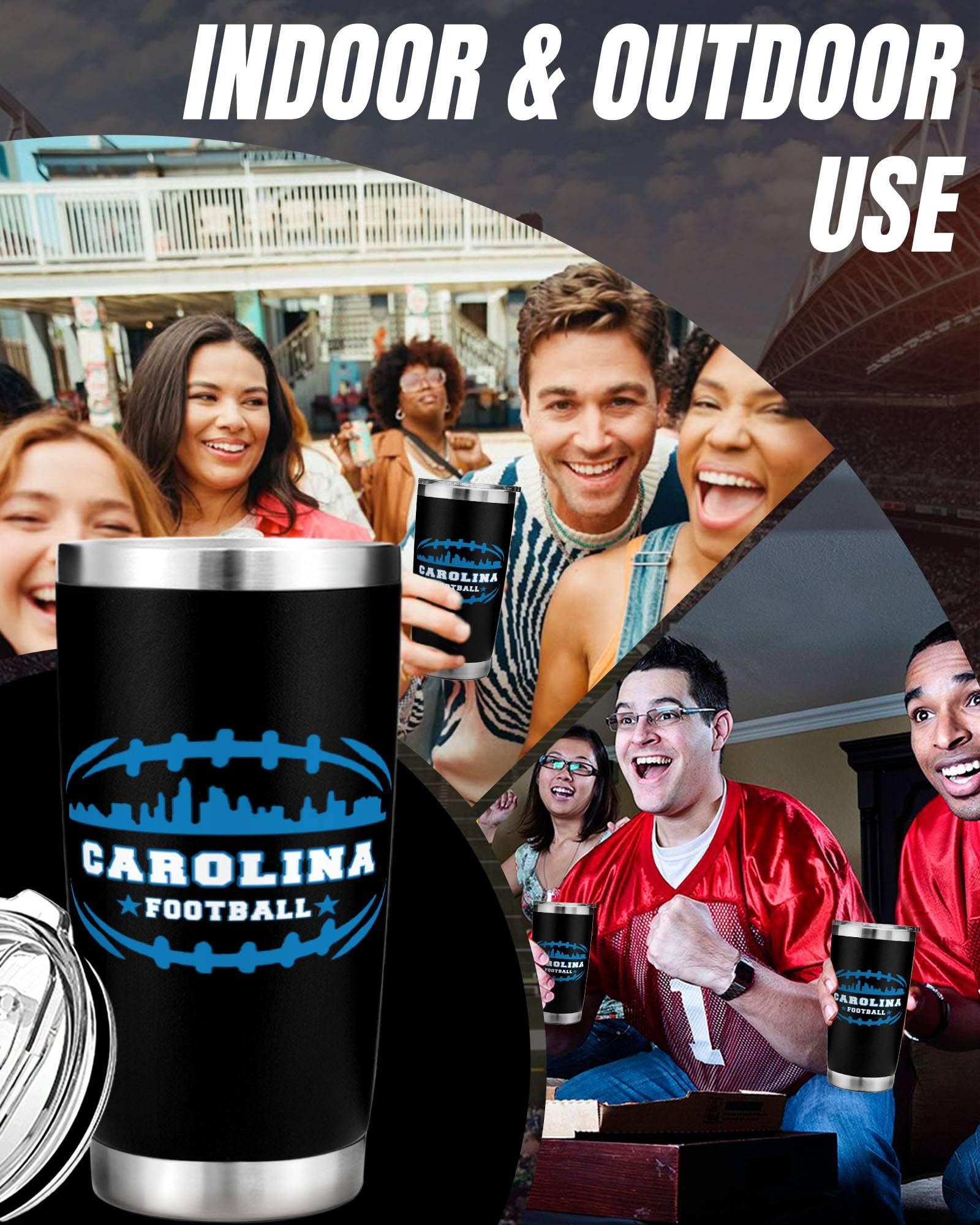 Football Fan 20 Oz Insulated Travel Coffee Cup Mug Tumbler with Lid Carolina Themed Merch Shop Men Women Sport Gear Apparel Pant
