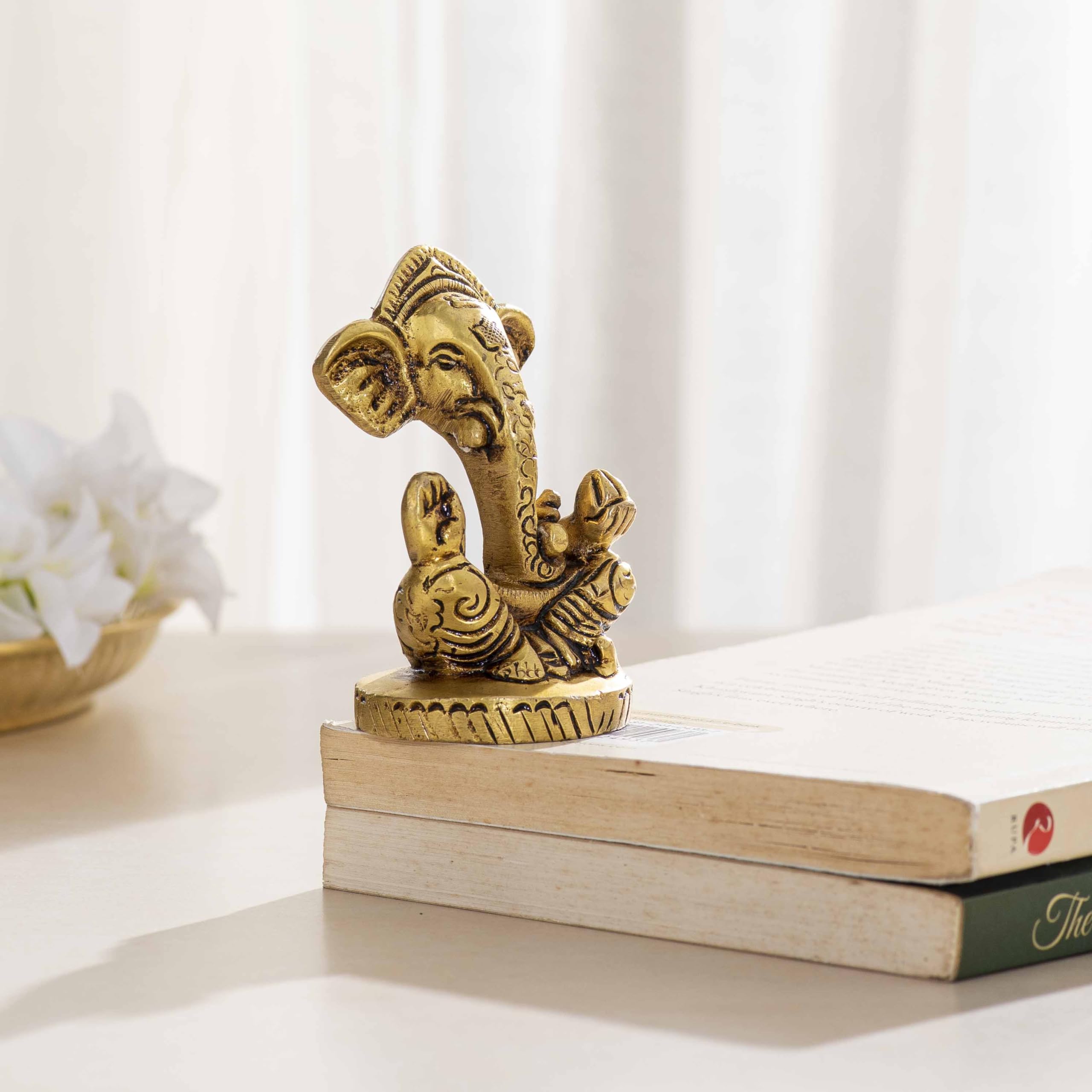 Darbar Craft 100% Pure Brass | Lord Ganesha Idol | Modern Ganesha Idol For Home And Office | Yellow Antique Finish