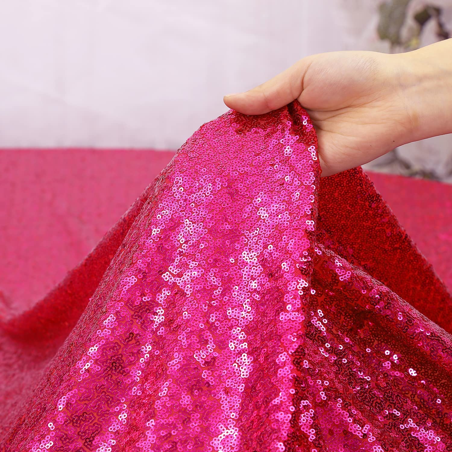 Partydelight Hot Pink Sequin Tablecloth 60X102 Inch Rectangle Tablecloth Glitter Tablecloth For Party Baby Shower Christmas Deco