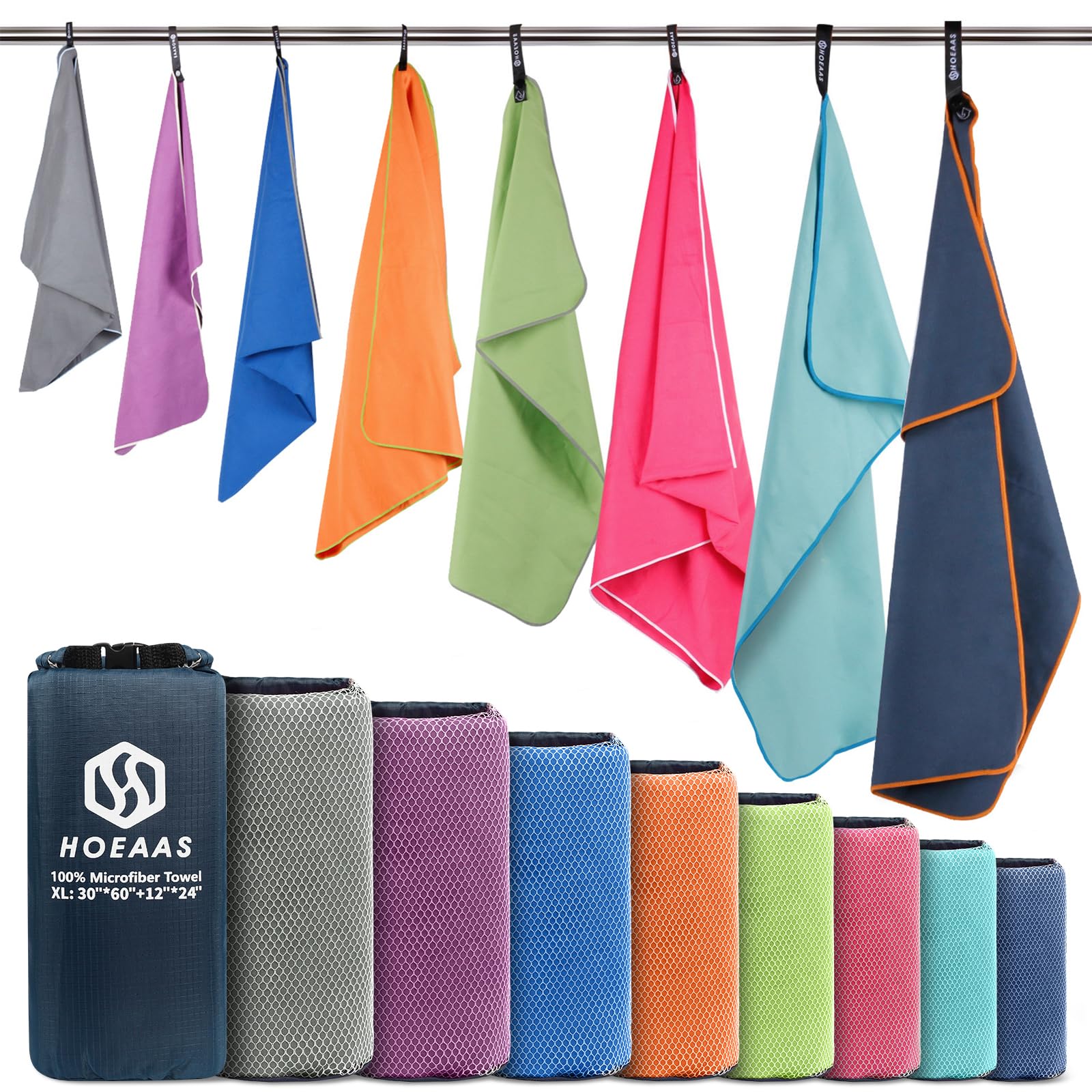 Hoeaas 2 Pack Microfiber Travel Towel, Quick Dry Towel Gym Towels Beach Towel Super Absorbent Compact Lightweight Camping Towel