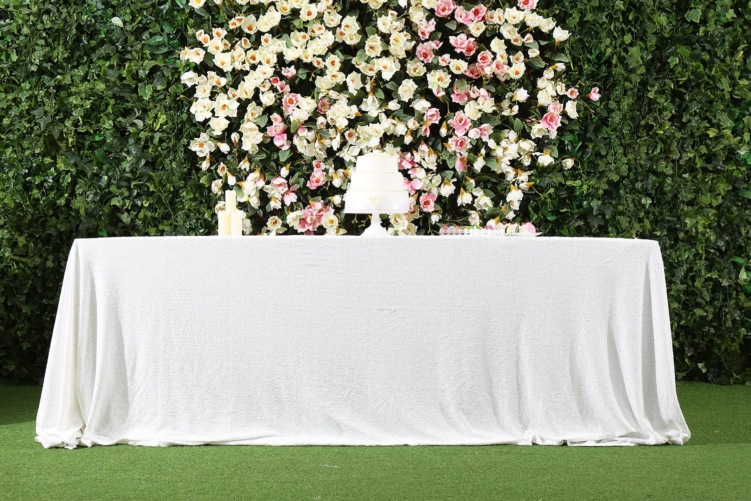 Partydelight Sequin Tablecloth, Wedding, Table Topper, Rectangular, 90''X132'', White