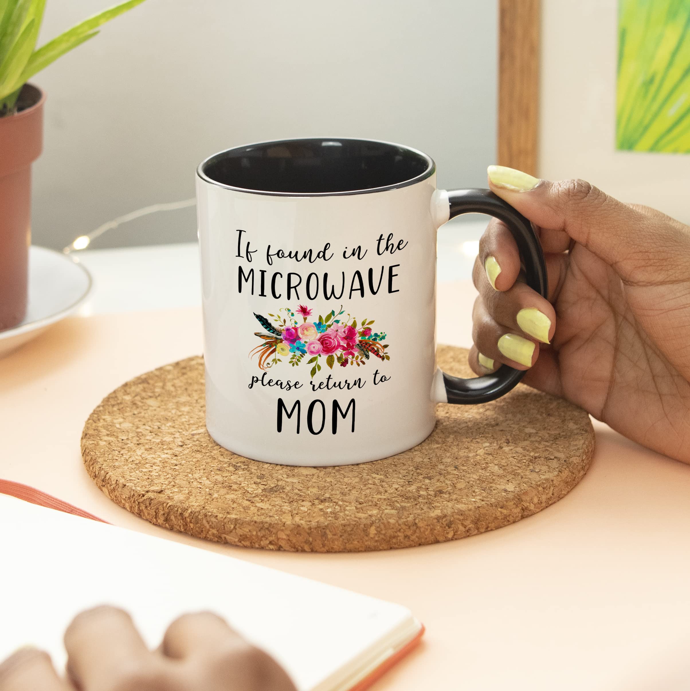 YouNique Designs If Found In Microwave Please Return To Mom Mug, 11 Ounces, Mom Gifts From Daughter (Black Handle)