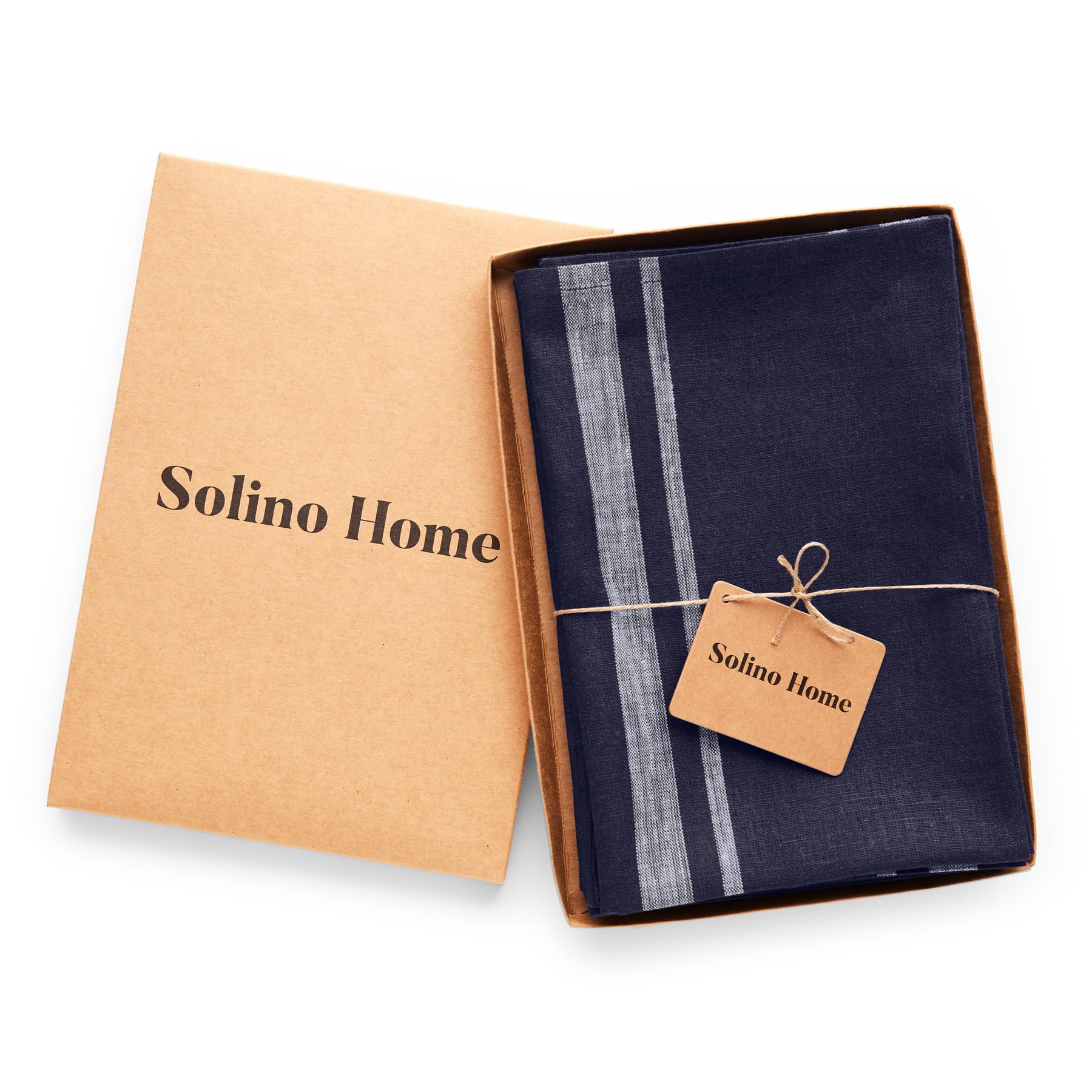 Solino Home Stripe Linen Dinner Napkins 20 X 20 Inch - 100% Pure Linen White And Navy Cloth Napkins Set Of 4 For Spring - French