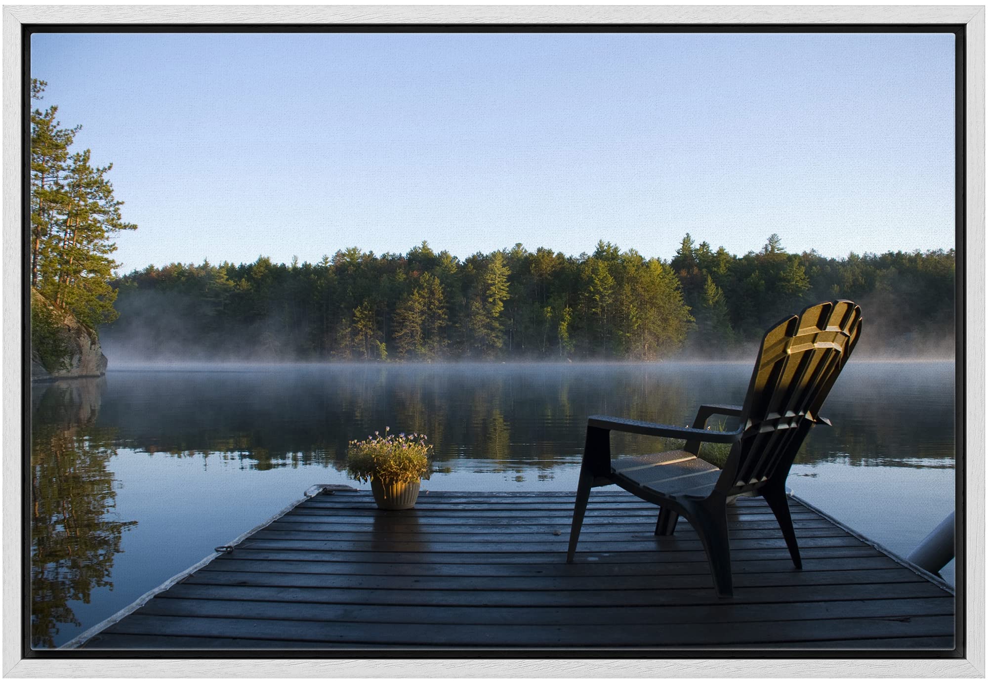 Wall26 Framed Canvas Print Wall Art View Of The Lake At Dawn Nature Wilderness Photography Realism Rustic Scenic Relax/Calm Mult