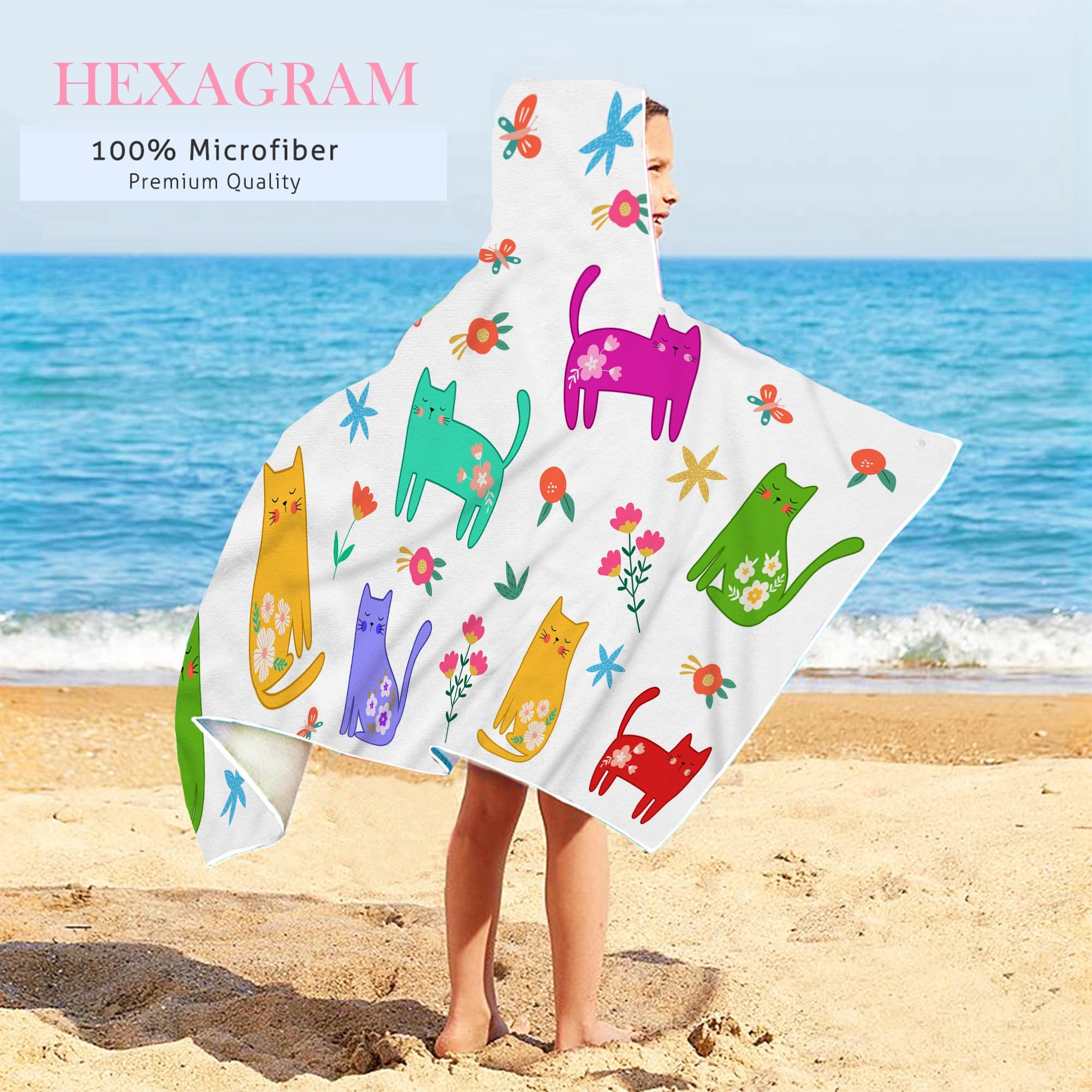 Bonsai Tree Summer Bright Hooded Beach Towel, Cat Lover Kids Poncho Towel for Boys Girls, Quick Dry 30  x50    Bath Towel for Po
