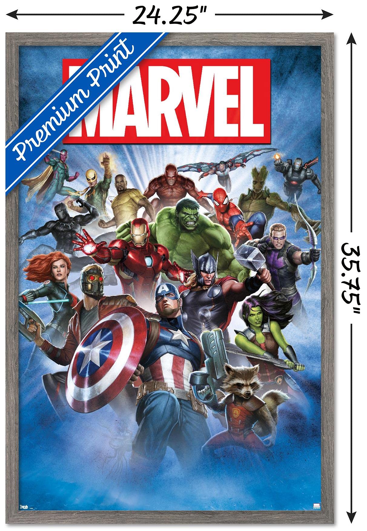 Trends International Marvel Comics - Group Shot Wall Poster, 22.375'' X 34'', Barnwood Framed Version
