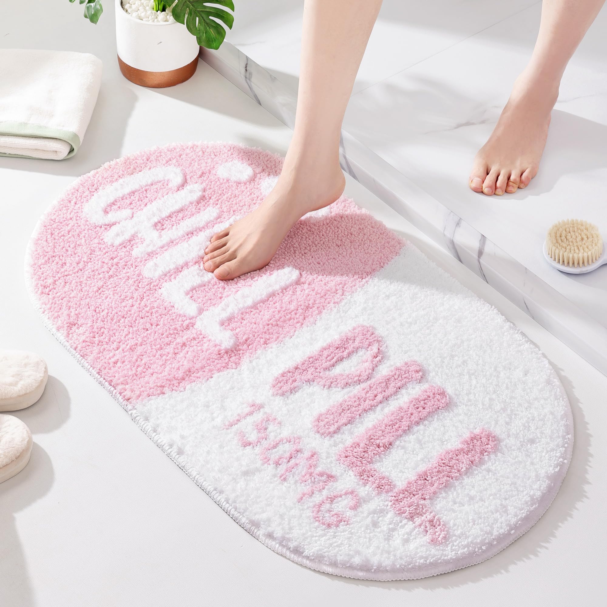 FROZZUR Chill Pill Bath Mat  Non Slip Pink Bath Mats for Bathroom Cute Shaped Bathtub Preppy Rug Bathroom Tub Plush Shower Rugs Washable  Pink