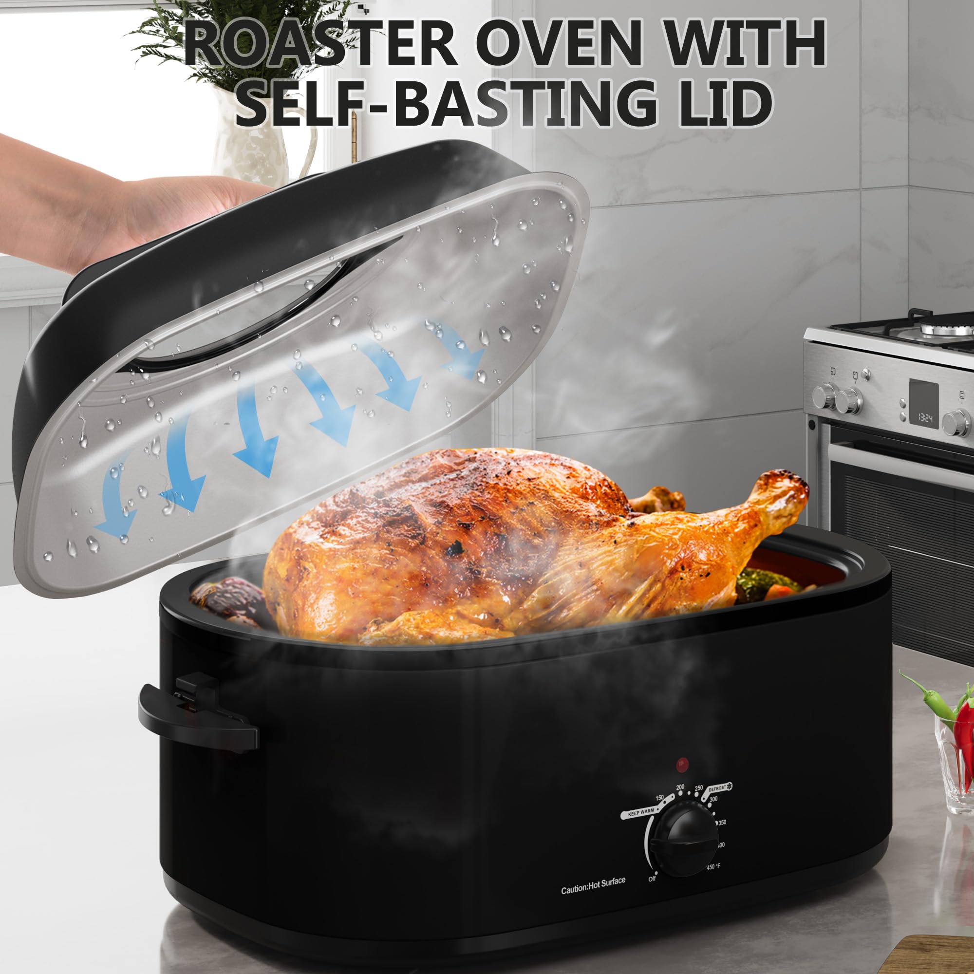 Sunvivipro Roaster Oven 28 Quart, Electric Roaster Oven With Visible & Self-Basting Lid, Turkey Roaster Oven With Removable Pan