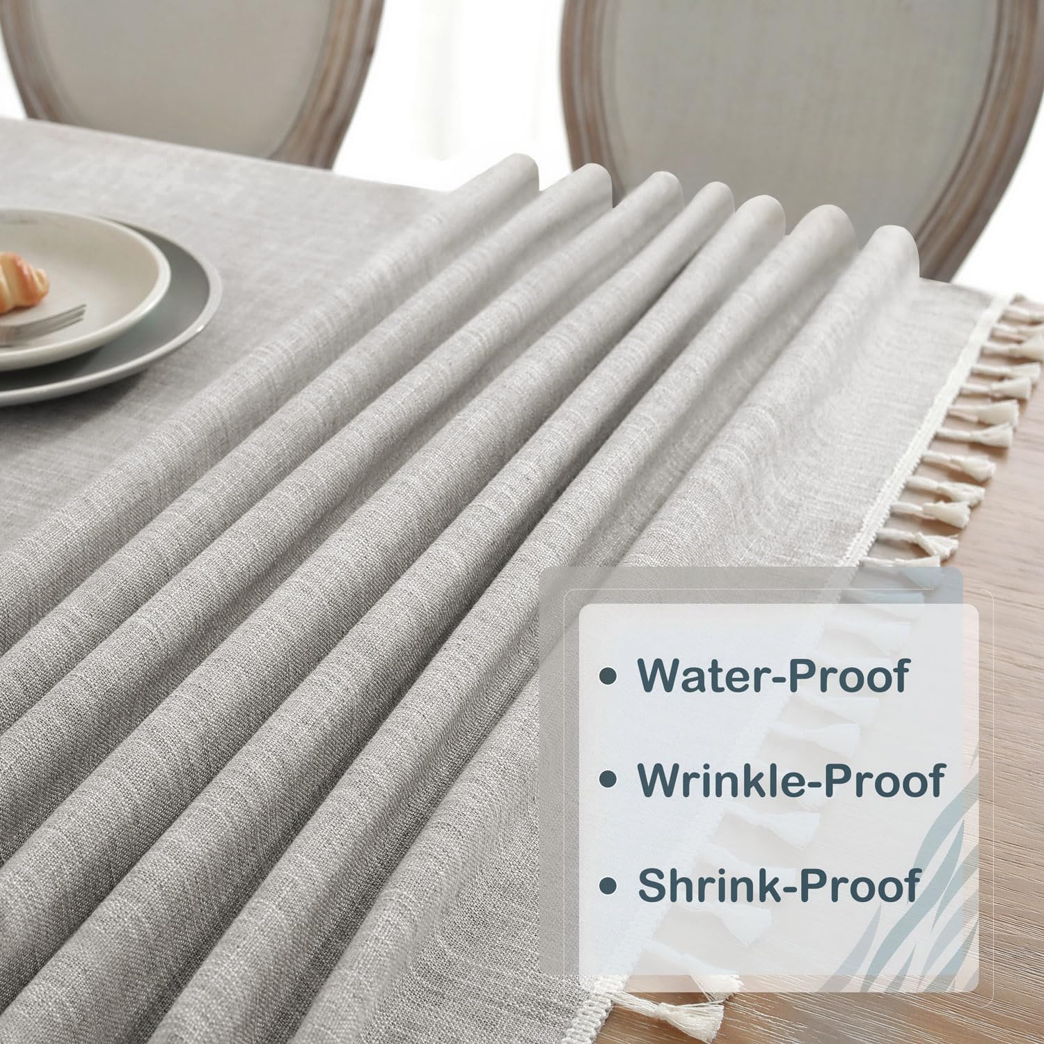 Textured Table Cloth For Rectangle Table, Heavy Duty Farmhouse Tablecloth Solid Cotton Linen Waterproof Wrinkle Free Burlap Tabl