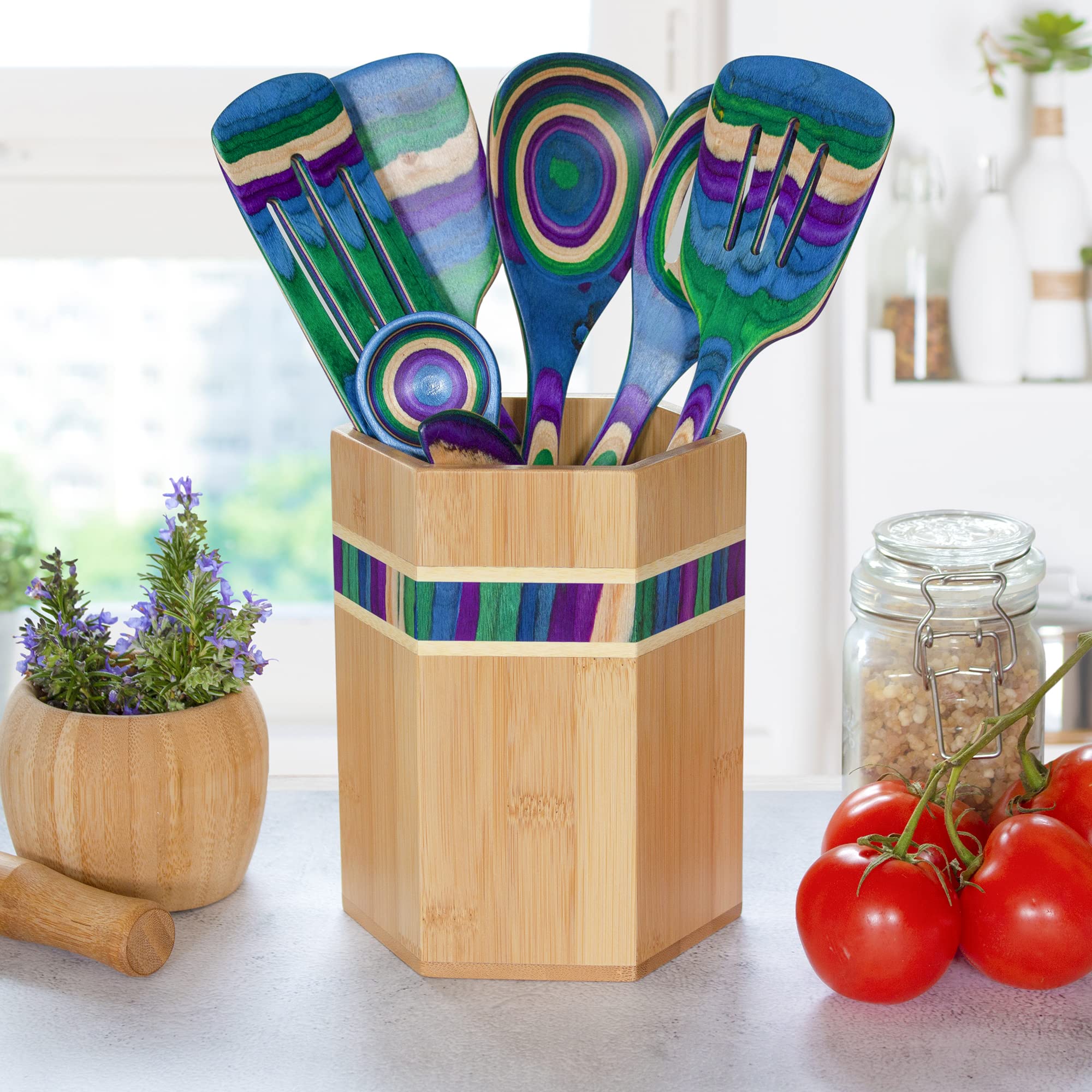 Totally Bamboo Baltique Mumbai Collection Kitchen Utensil Holder, Large Cooking Utensil Crock For Countertop