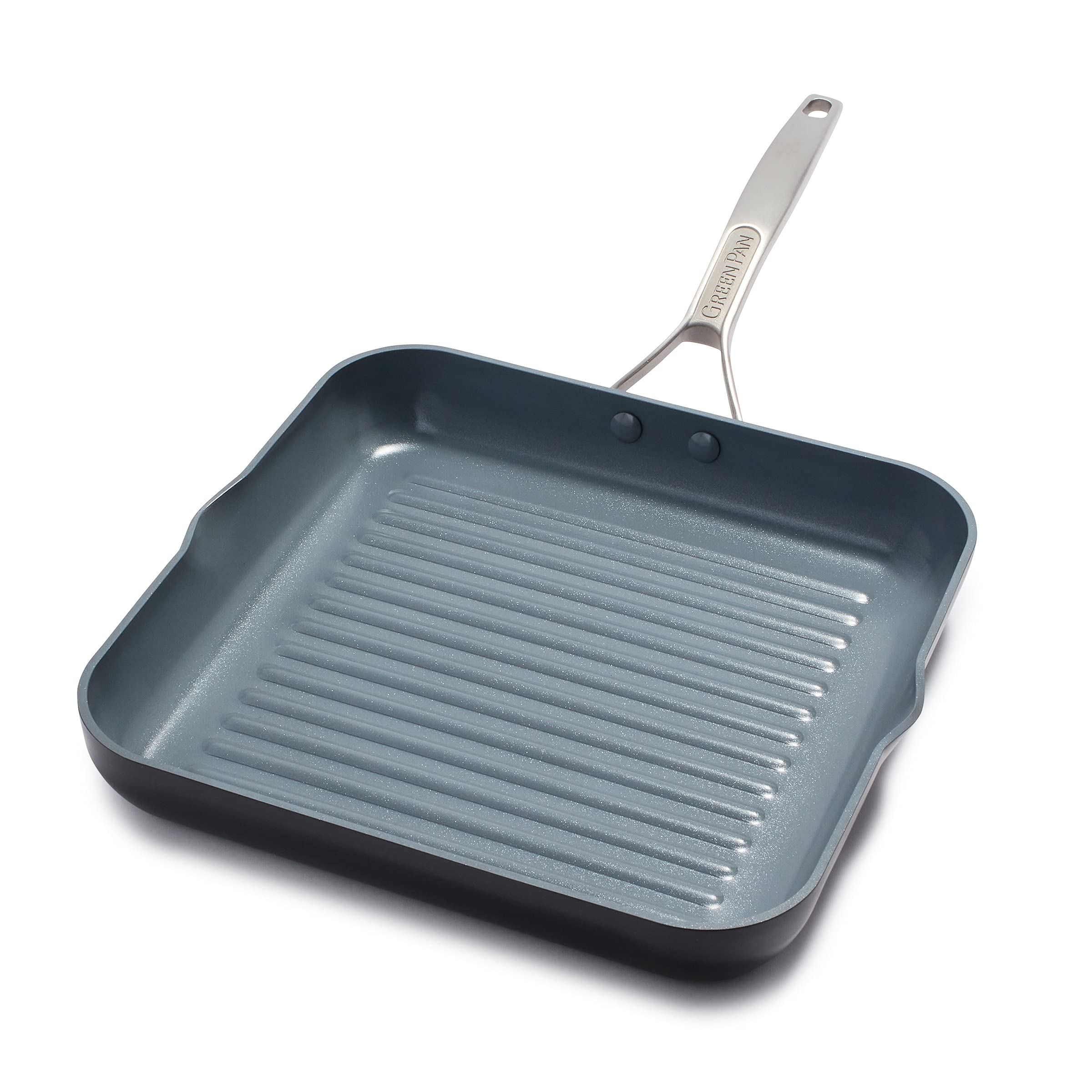 GreenPan Paris Pro Hard Anodized Healthy Ceramic Nonstick, 11 Square Grill Pan, PFAS-Free, Dishwasher Safe, Grey