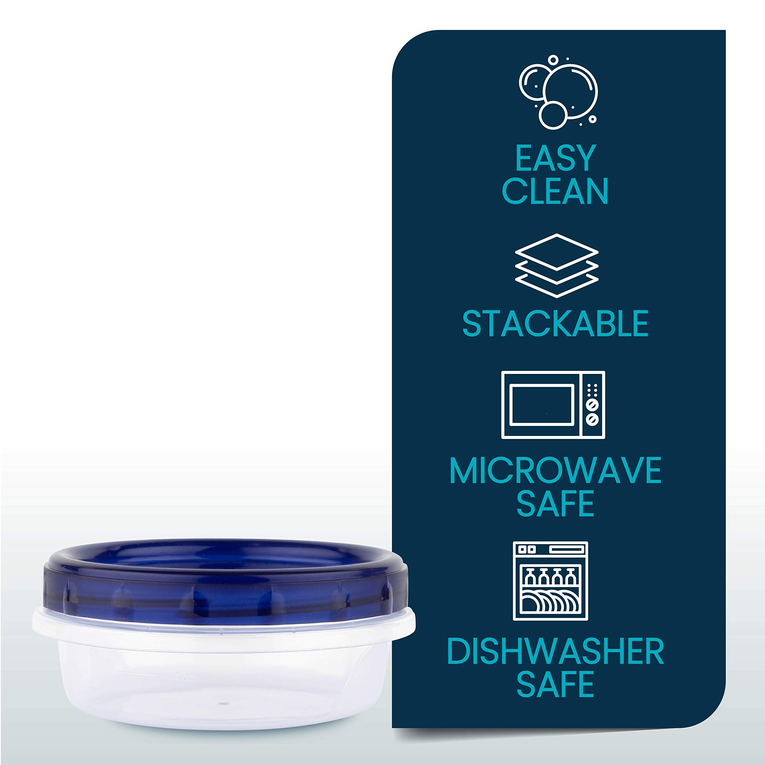 Plasticpro [8 Oz 4 Pack] Deli Containers Clear Bottom With Blue Top Twist On Lids Reusable, Stackable, Food Storage Freezer Cont