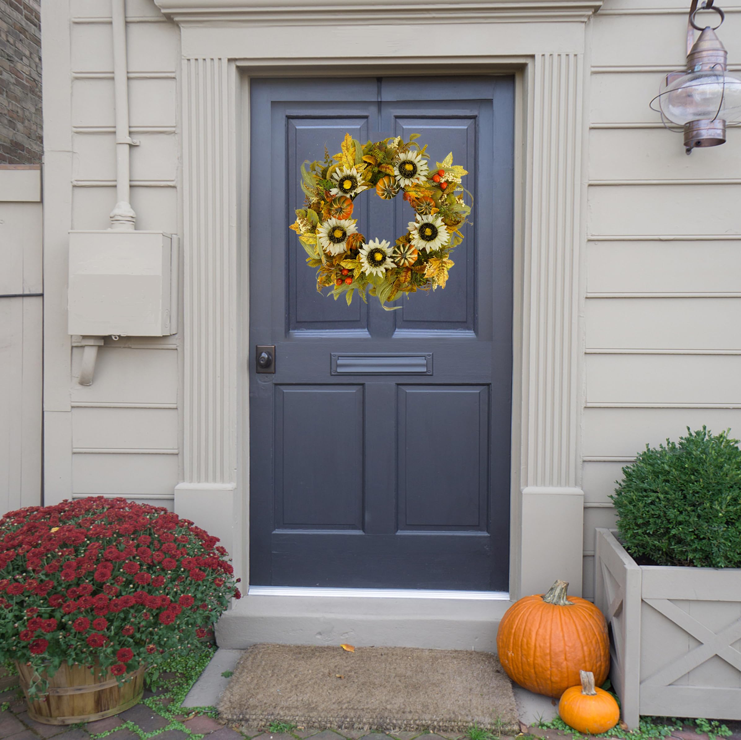 Furisin Fall Wreaths for Front Door 22 inch Autumn Thanksgiving Wreath with Pumpkin,Sunflower,Fall Leaves for Front Door Indoor