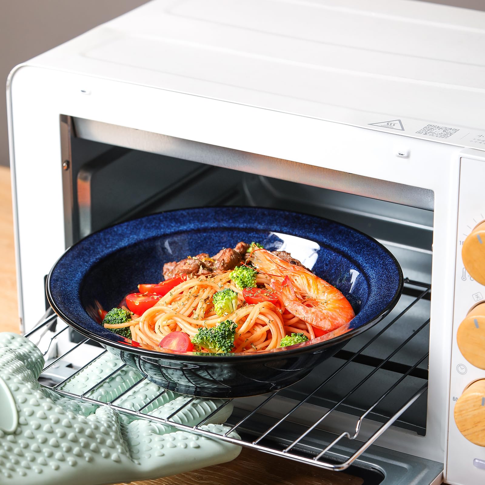 Vicrays Wide Rim Soup Bowls - 27Oz Ceramic Pasta Plates Bowl Set Of 4 For Gumbo Salad Spaghetti Dipping Bread Dishes Home Restau