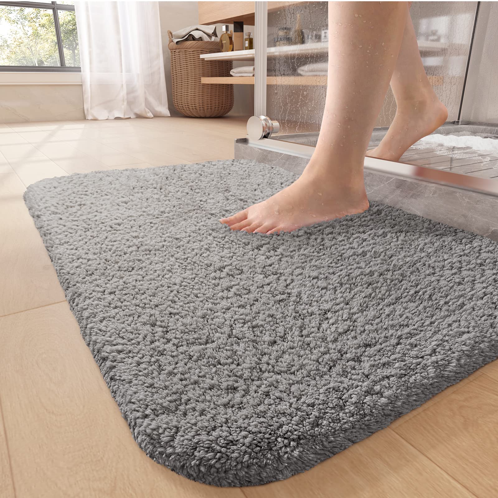 Color&Geometry Light Gray Bathroom Rugs 16   X24   , Small- Upgrade Your Bathroom With Soft Thick Light Grey Bath Mat- Non Slip,