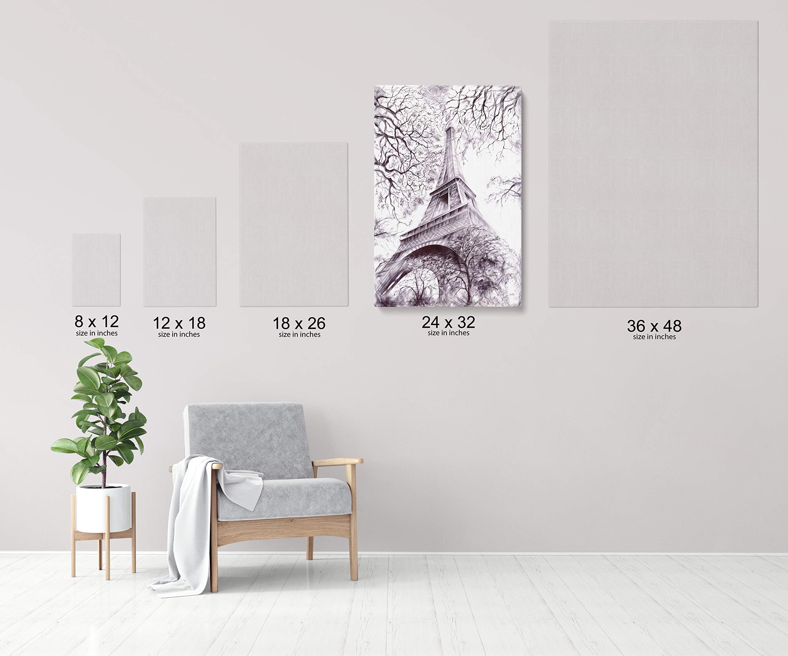 Intalence Art Eiffel Tower Bedroom Wall Decor 24X32In Black And White Paris Wall Art Premium Print On Canvas Modern Home And Off