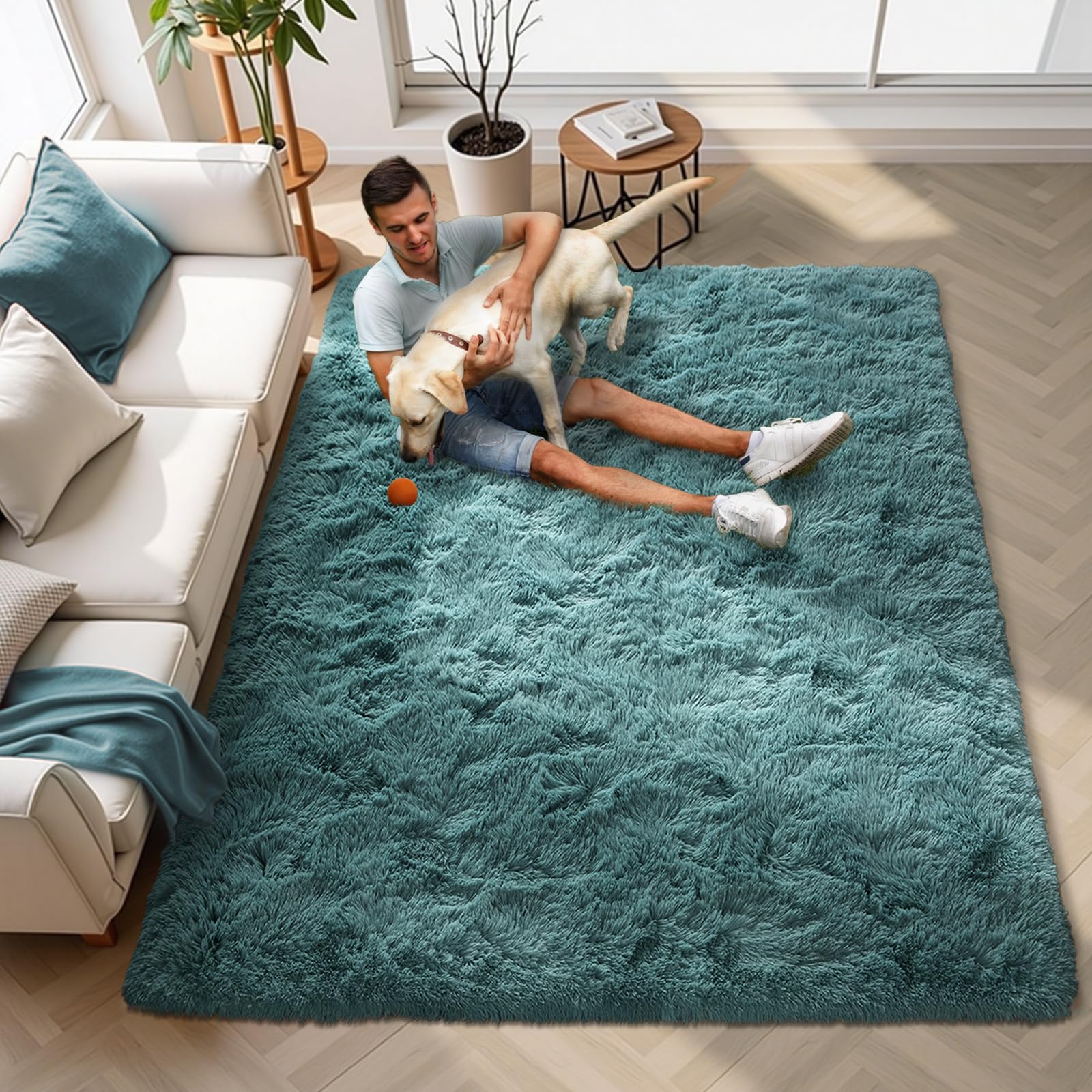 6x9 ft Blue Fluffy Rugs for Living Room Furry Bedroom Rug Non-Slip Area Rugs Shag Carpet for Nursery Kids PlayRoom Dorm Indoor 1