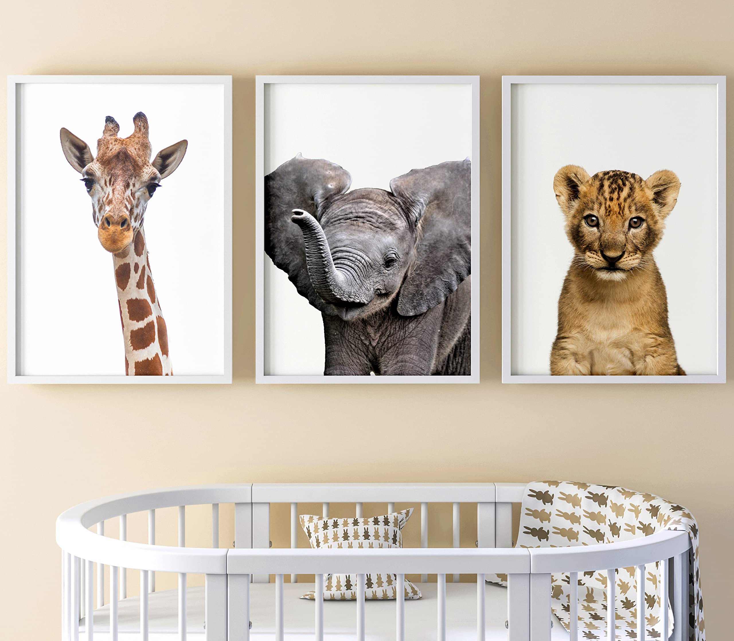 Realistic Baby Safari Animals Set Of 3 Girl Or Boy Unframed Nursery Prints, Bedroom Playroom Jungle Decor Wall Art Posters, Gira