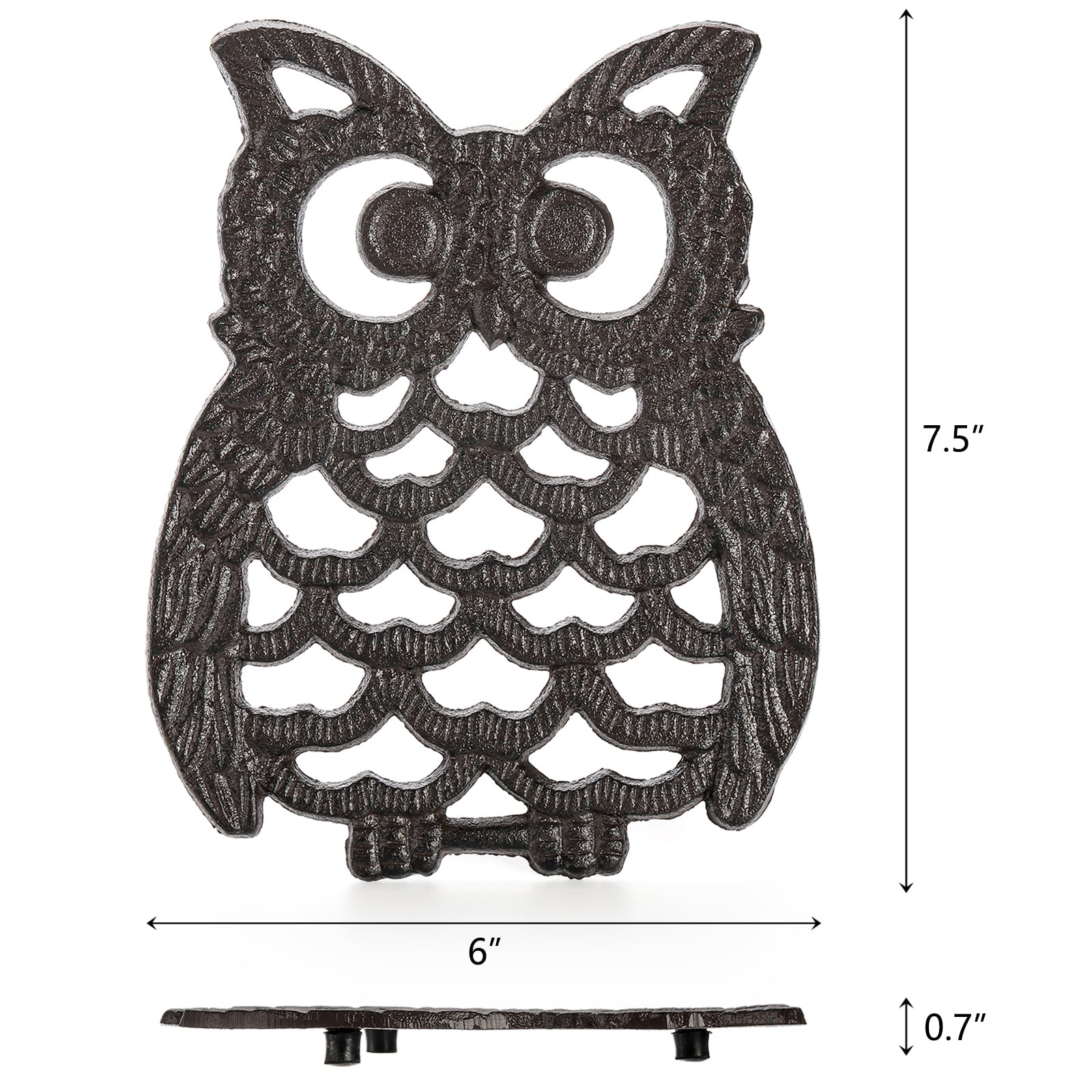 Hedume 2 Pcs Cast Iron Owl Trivets, Heavy Duty Cast Iron Trivet With Rubber Pegs, Decorative Trivet For Kitchen Counter Or Dinin