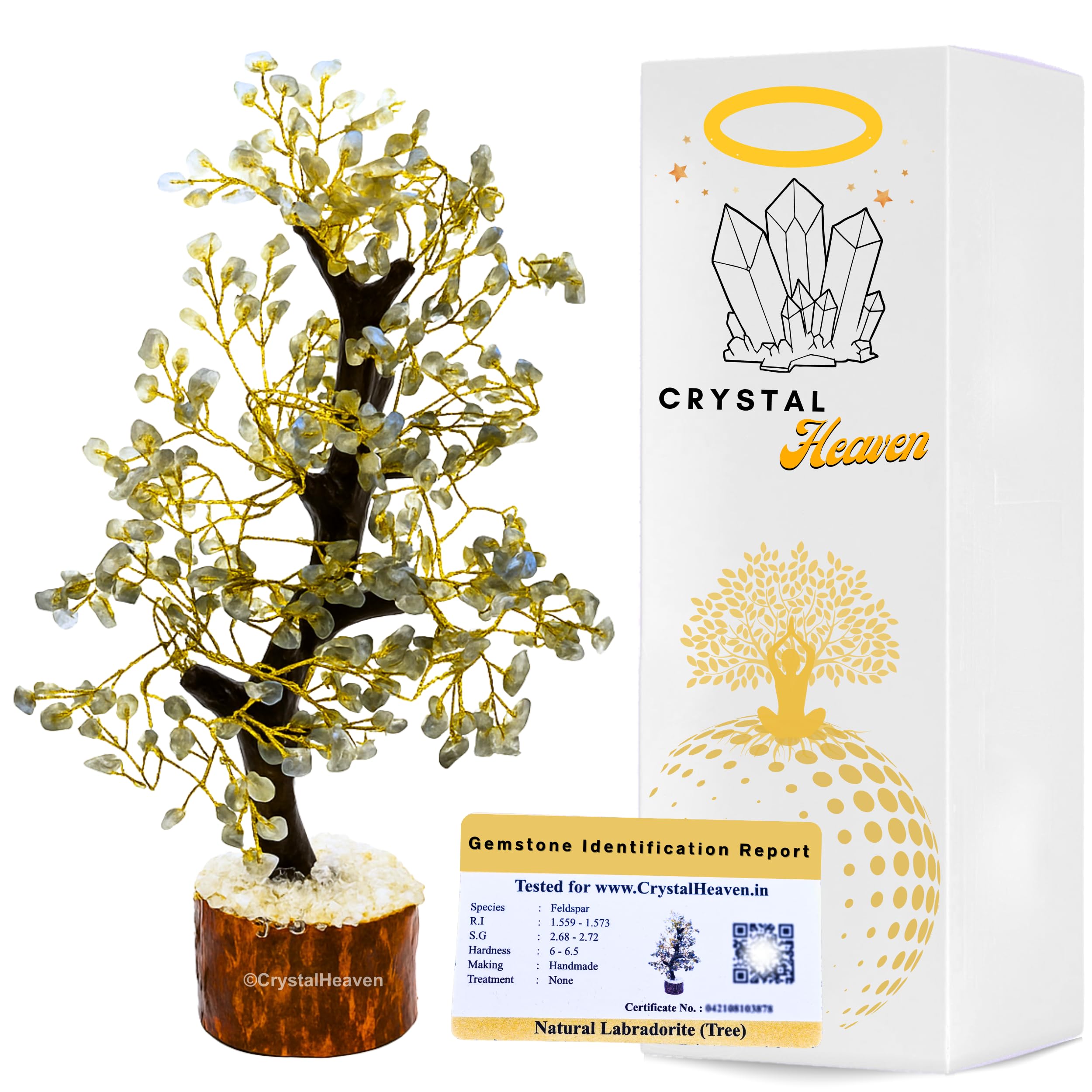 Certified Labradorite Crystal Tree For Good Luck - Healing Crystals Money Tree For Wealth, Positive Energy At Home Office - Deco