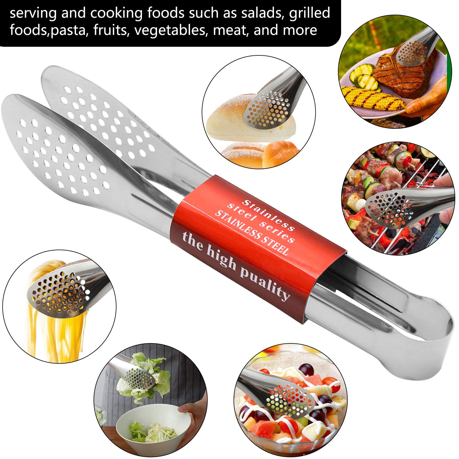 4 Pack Buffet Tongs, Stainless Steel Serving Tongs Serving Utensils 7Inch,9Inch