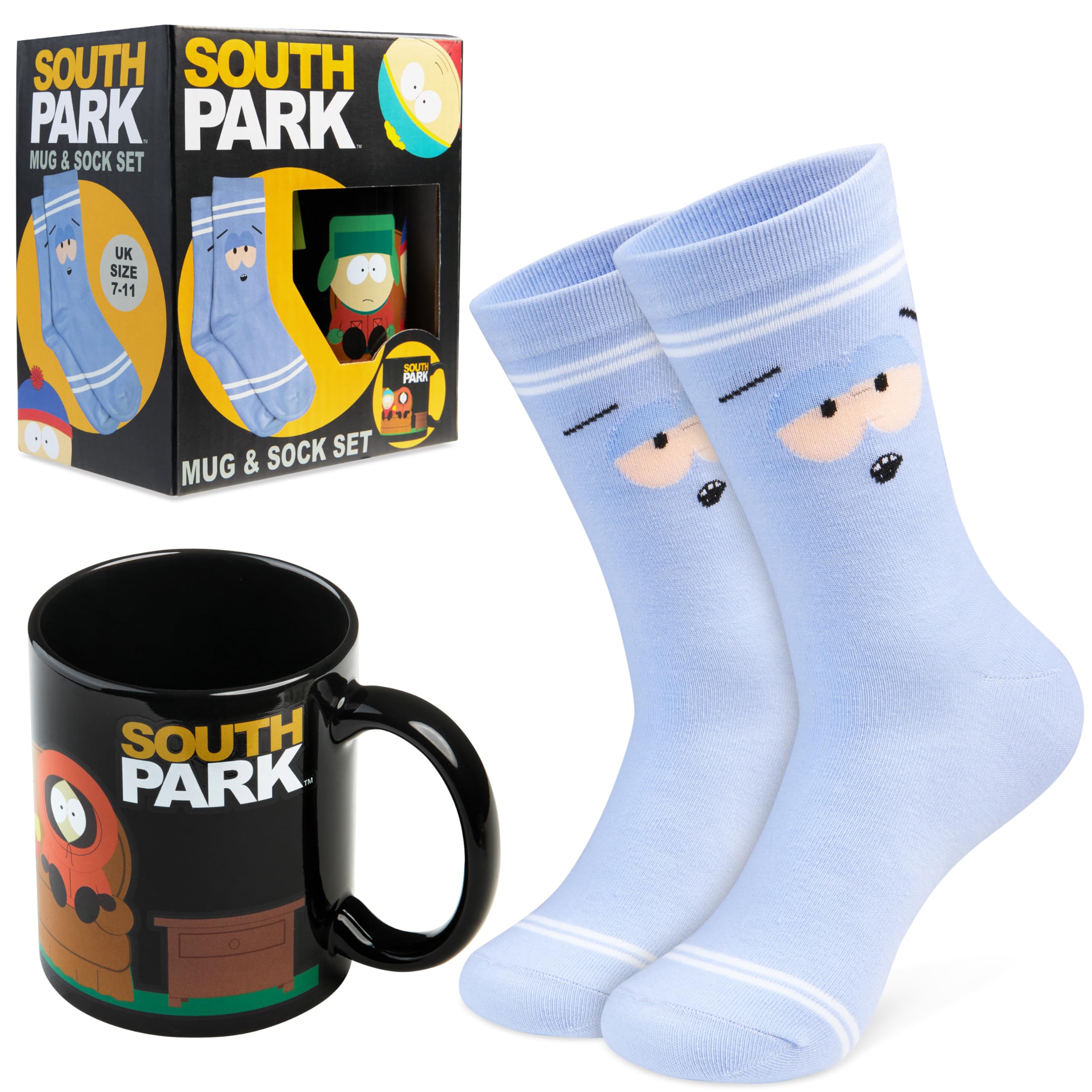South Park Mug and Socks Set for Men, Teens, 11oz Ceramic Coffee Cup and Crew Socks US Size 7.5-11.5, Funny Novelty Mug Gift Box
