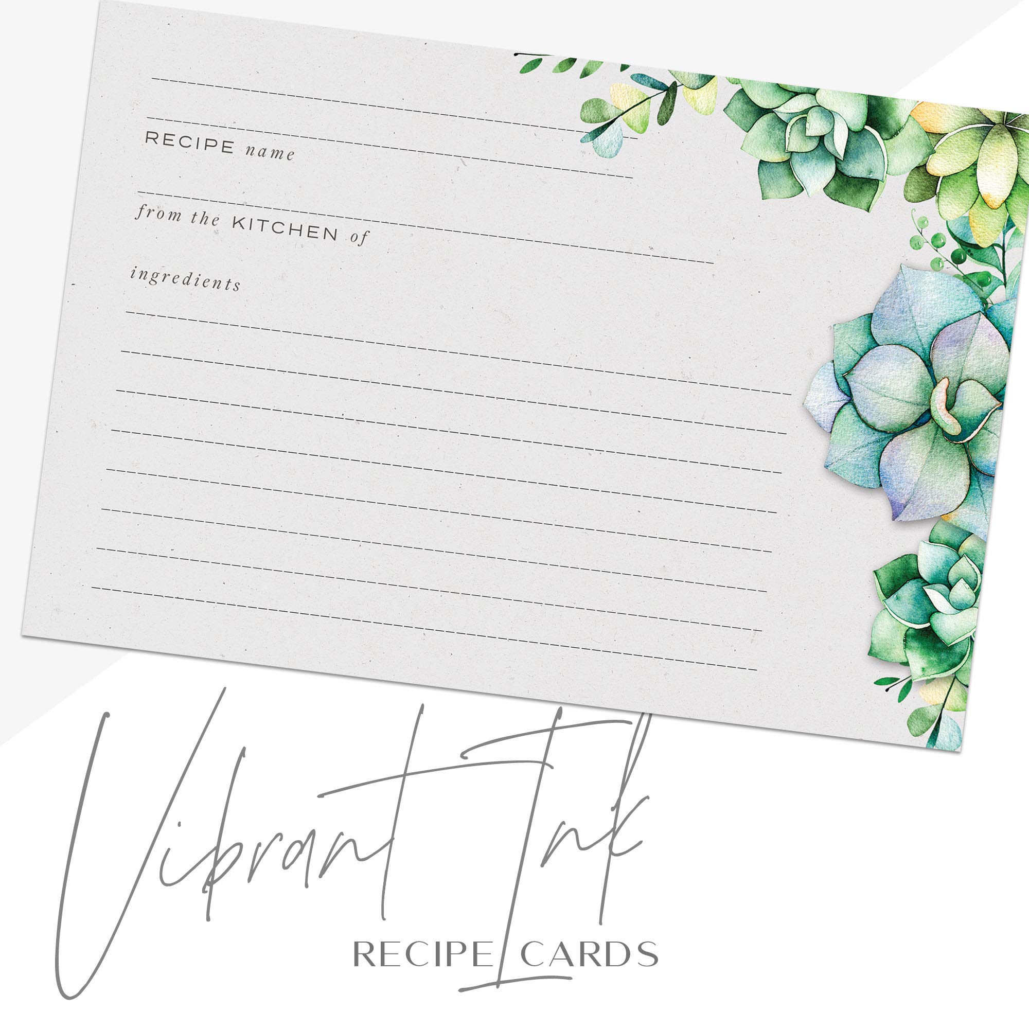 48 Succulents Recipe Cards, 4X6 In, Water Resistant