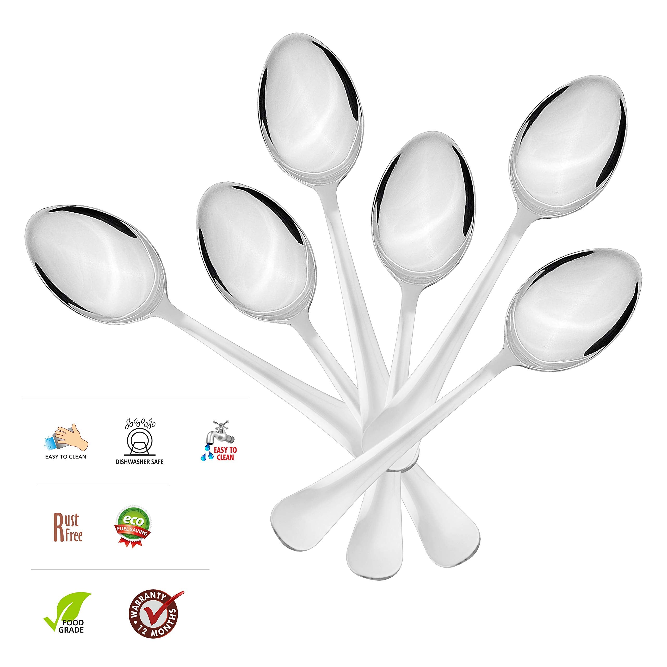 Sumeet Stainless Steel Premium Quality Dessert/Table Spoon Set Of 6 Pc - (18.5Cm L) (1.6Mm Thick)
