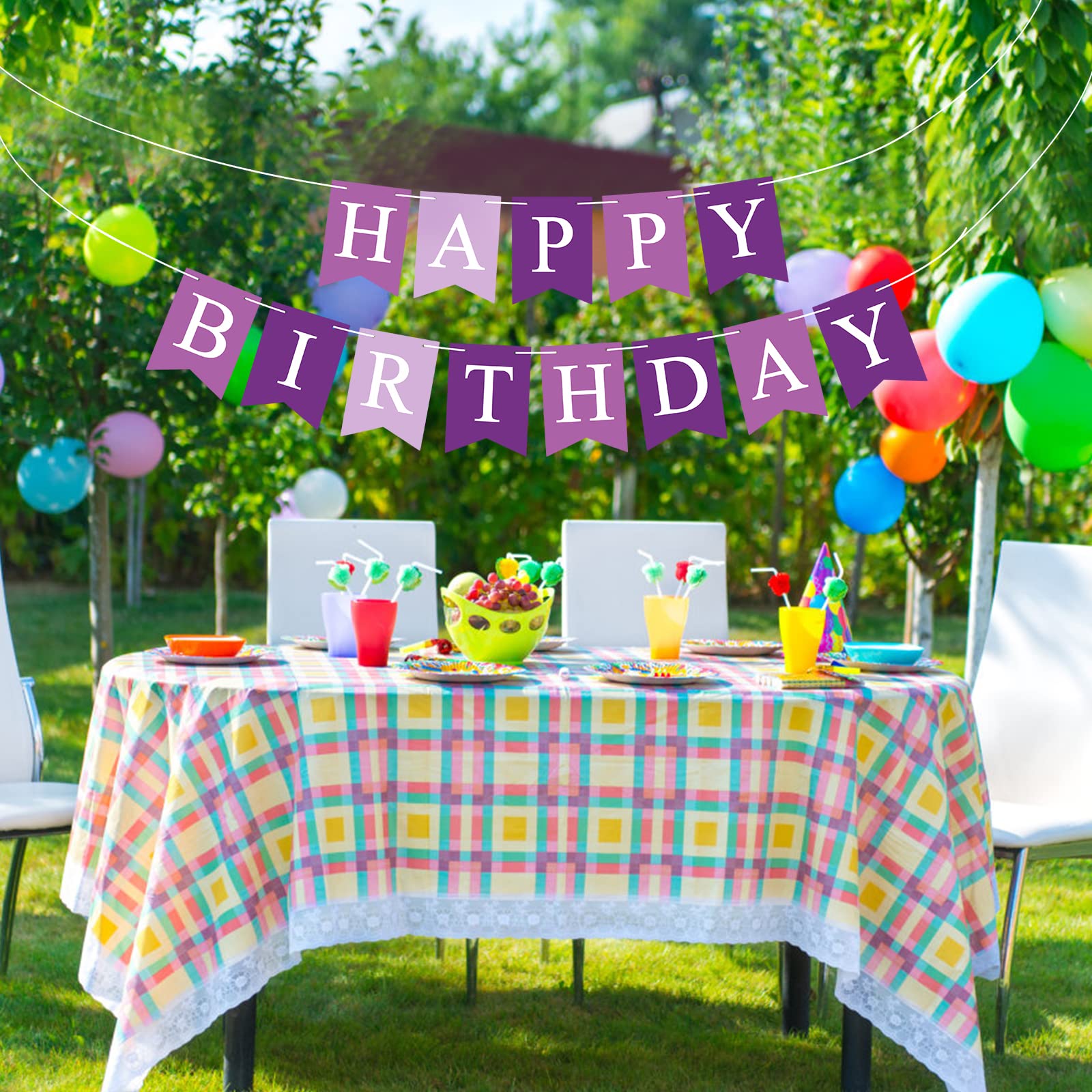 Waenerec Purple Happy Birthday Banner Sign Happy Birthday Bunting Banner Garland For Kids Girl Woman Birthday Tea Party Decorati