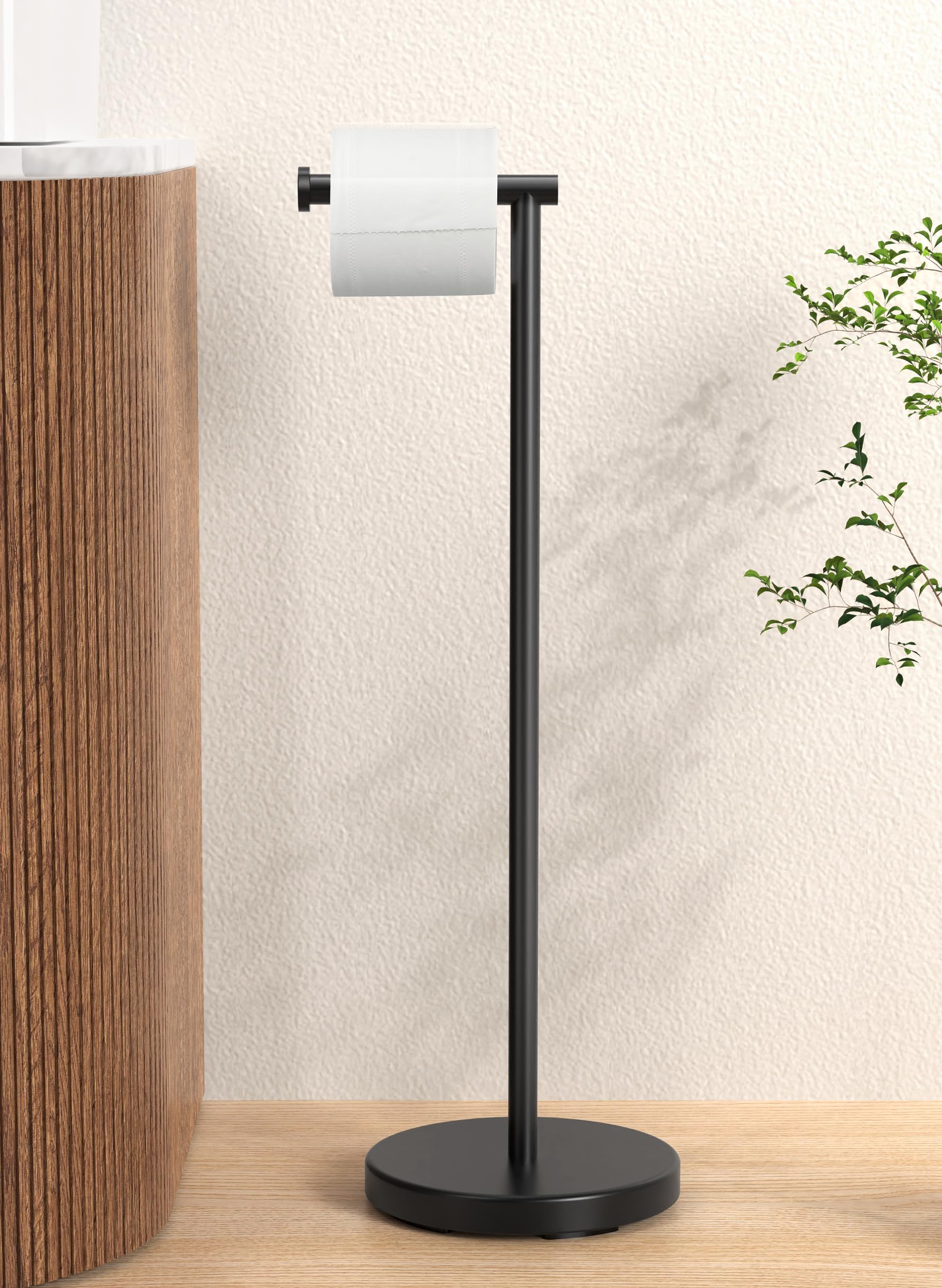 KES Toilet Paper Holder Stand with Weighted Base  26'' H (Taller Version) Free Standing Toilet Paper Roll Holder for Bathroom  Rustproof SUS304 Stainless Steel  BPH283S66-BK